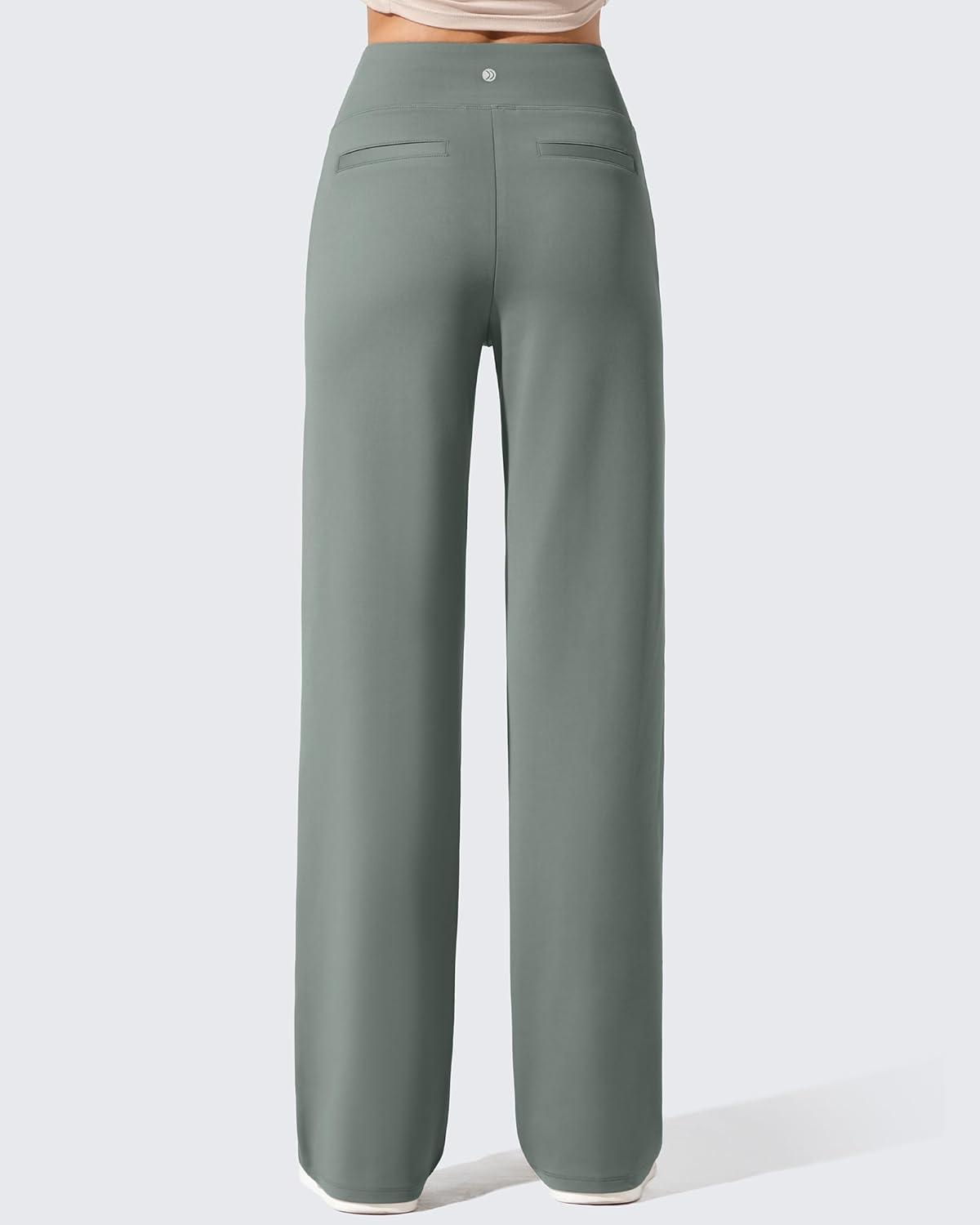 imageG4Free Women Fleece Lined Pants with Pockets Wide Leg Winter Thermal Work Trousers Dressy Casual PetiteRegularTallGray Sage