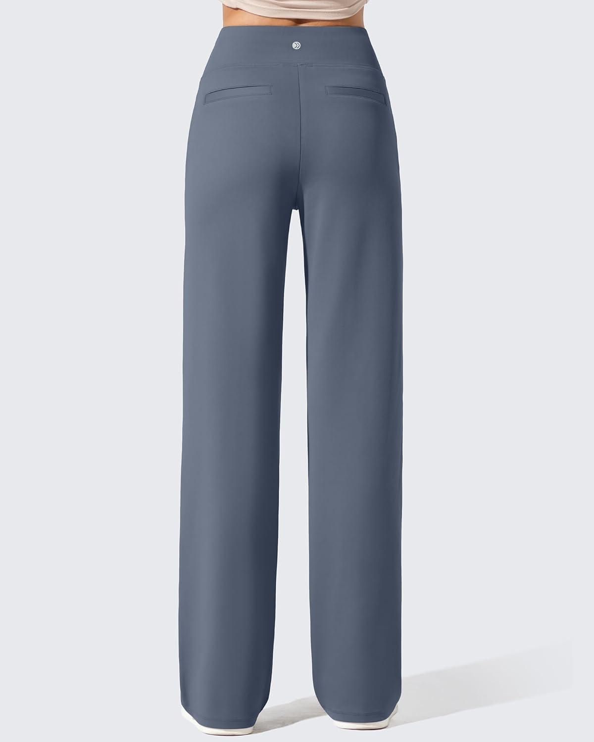 imageG4Free Women Fleece Lined Pants with Pockets Wide Leg Winter Thermal Work Trousers Dressy Casual PetiteRegularTallSlate Gray