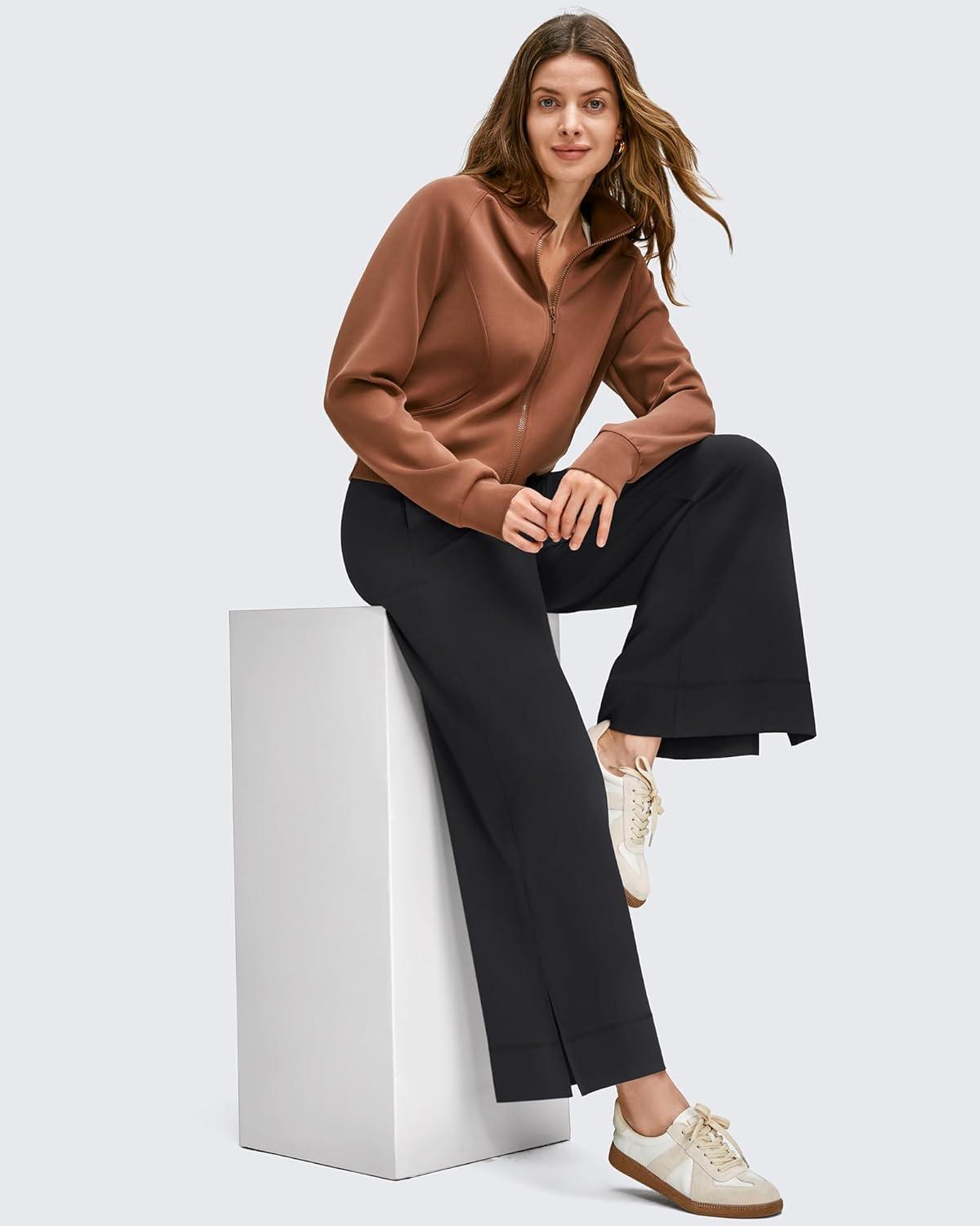 imageG4Free Women Lightweight Wide Leg Ankle Track Pants with Pockets Stretchy Casual Travel TrousersBlack