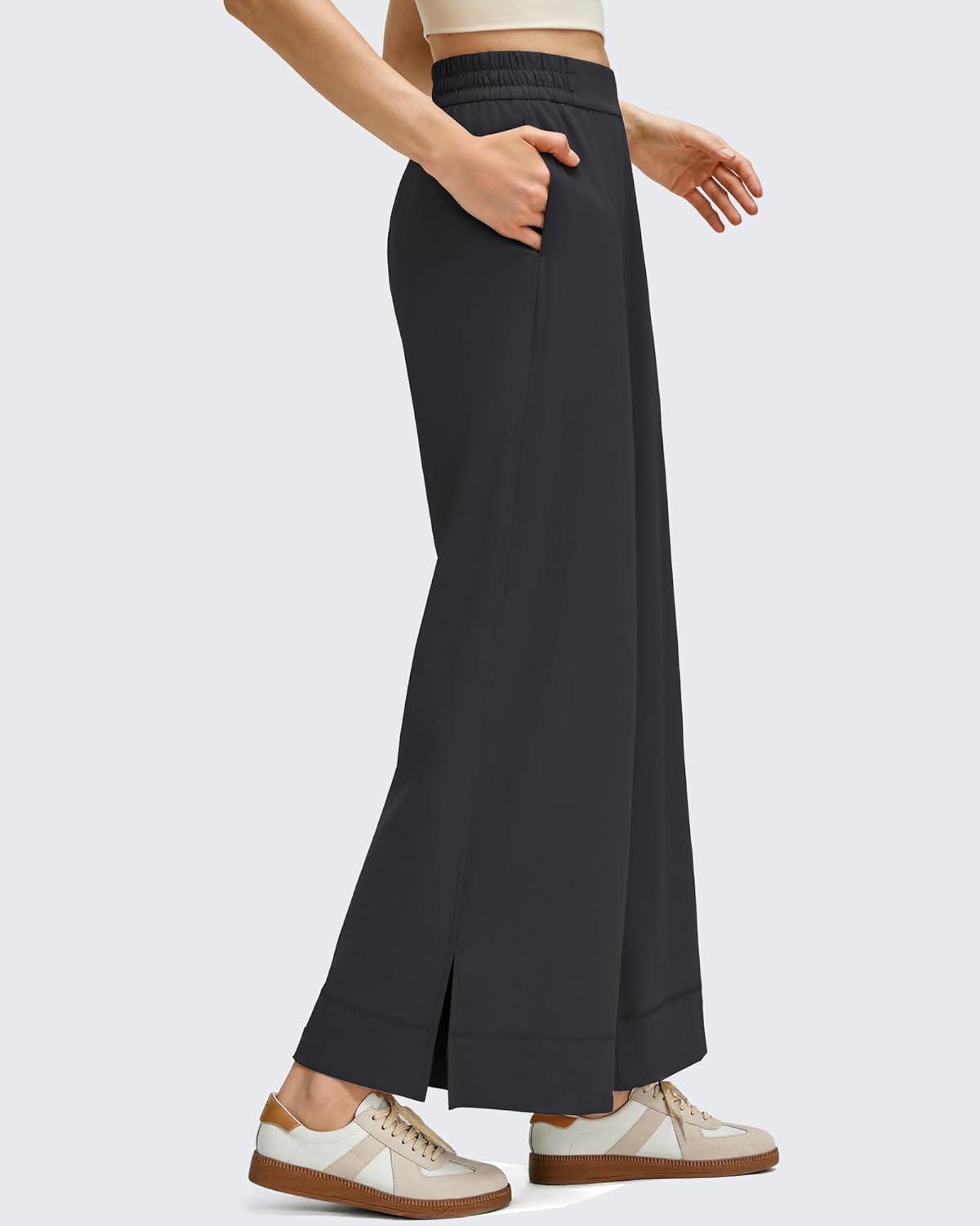 imageG4Free Women Lightweight Wide Leg Ankle Track Pants with Pockets Stretchy Casual Travel TrousersBlack