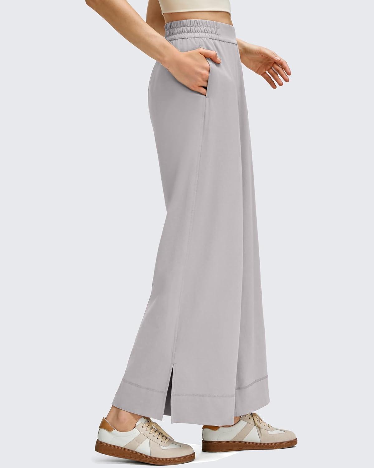 imageG4Free Women Lightweight Wide Leg Ankle Track Pants with Pockets Stretchy Casual Travel TrousersChrim Gray