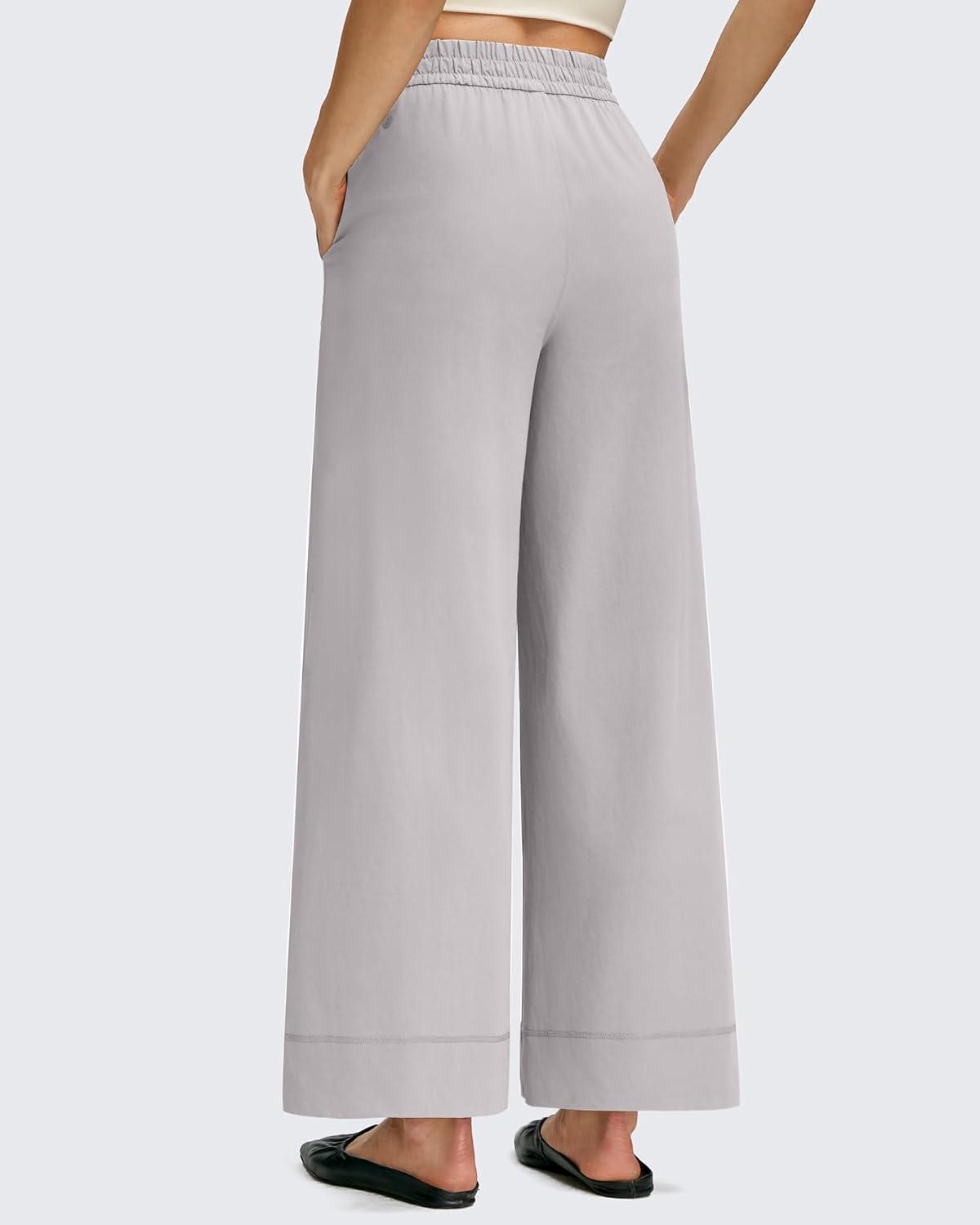 imageG4Free Women Lightweight Wide Leg Ankle Track Pants with Pockets Stretchy Casual Travel TrousersChrim Gray