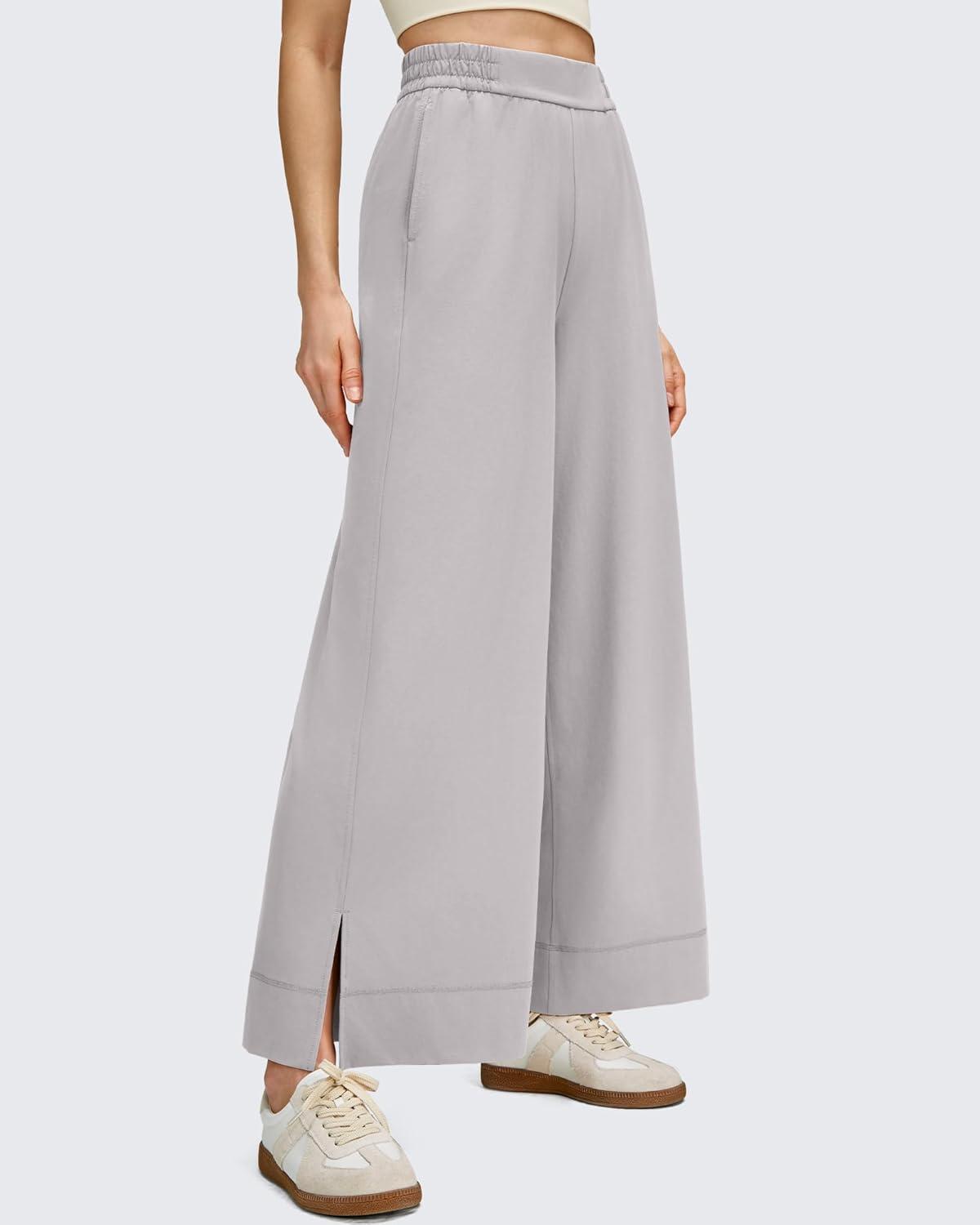 imageG4Free Women Lightweight Wide Leg Ankle Track Pants with Pockets Stretchy Casual Travel TrousersChrim Gray