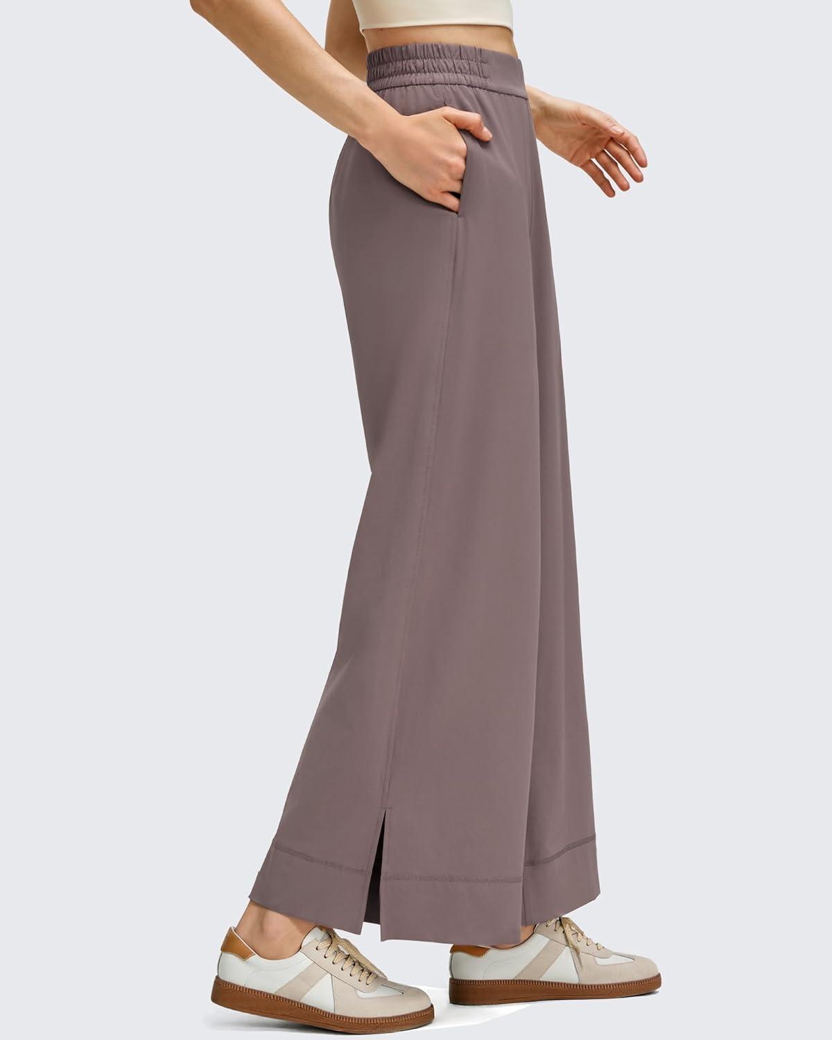 imageG4Free Women Lightweight Wide Leg Ankle Track Pants with Pockets Stretchy Casual Travel TrousersTaupe