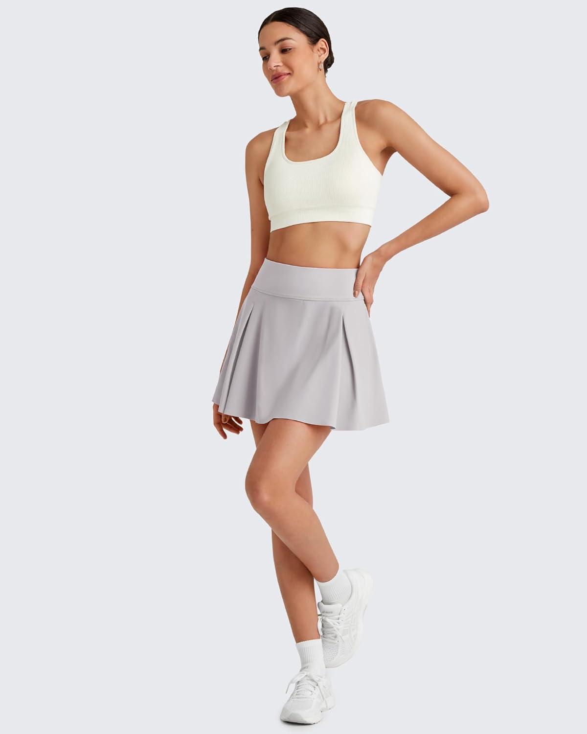 imageG4Free Women Tennis Skirts Athletic High Waisted Golf Skorts with 4 Pockets Inner Shorts for Pickleball WorkoutGrey