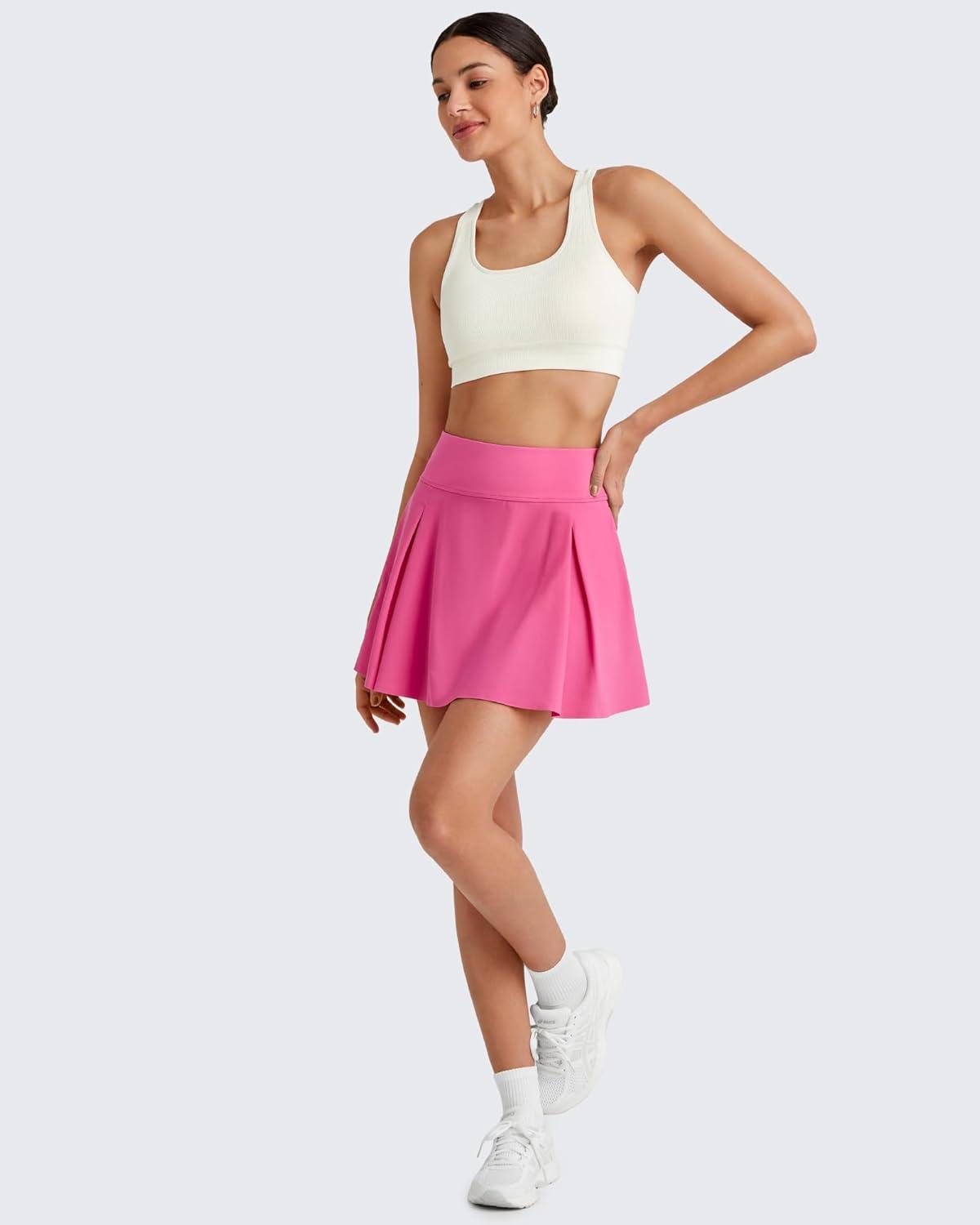 imageG4Free Women Tennis Skirts Athletic High Waisted Golf Skorts with 4 Pockets Inner Shorts for Pickleball WorkoutRose Pink