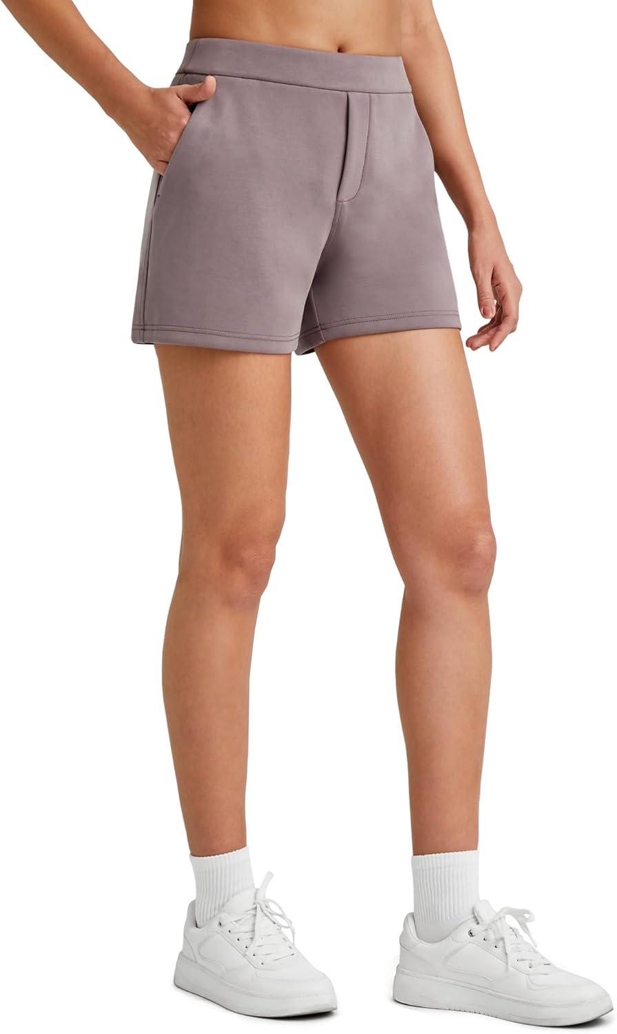 imageG4Free Womens 4 Athletic Shorts Elastic High Waisted Workout Running Shorts Summer Casual Shorts with PocketsTaupe