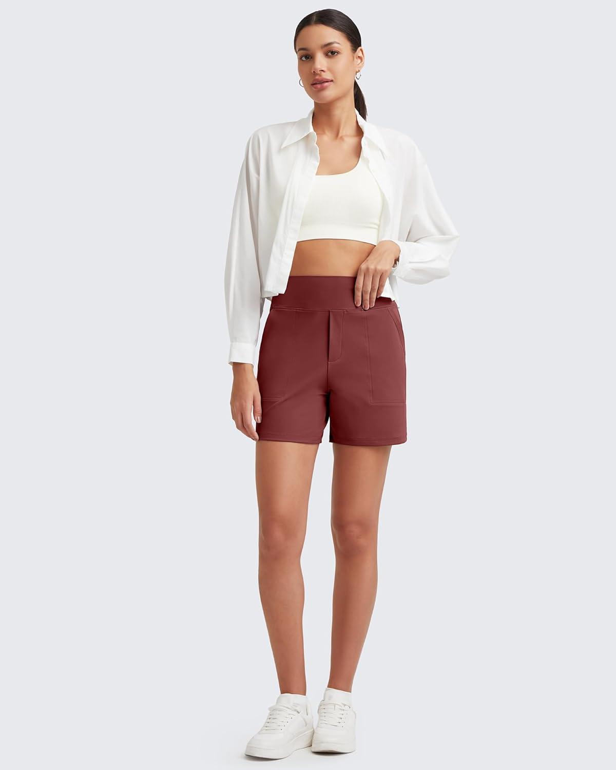 imageG4Free Womens 5 Athletic Shorts High Waisted Running Yoga Shorts Summer Casual Shorts with PocketsDark Burgundy