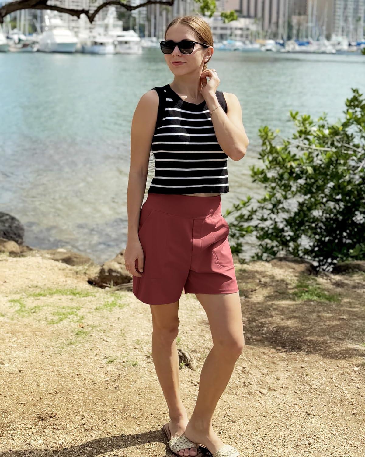 imageG4Free Womens 5 Athletic Shorts High Waisted Running Yoga Shorts Summer Casual Shorts with PocketsDark Burgundy