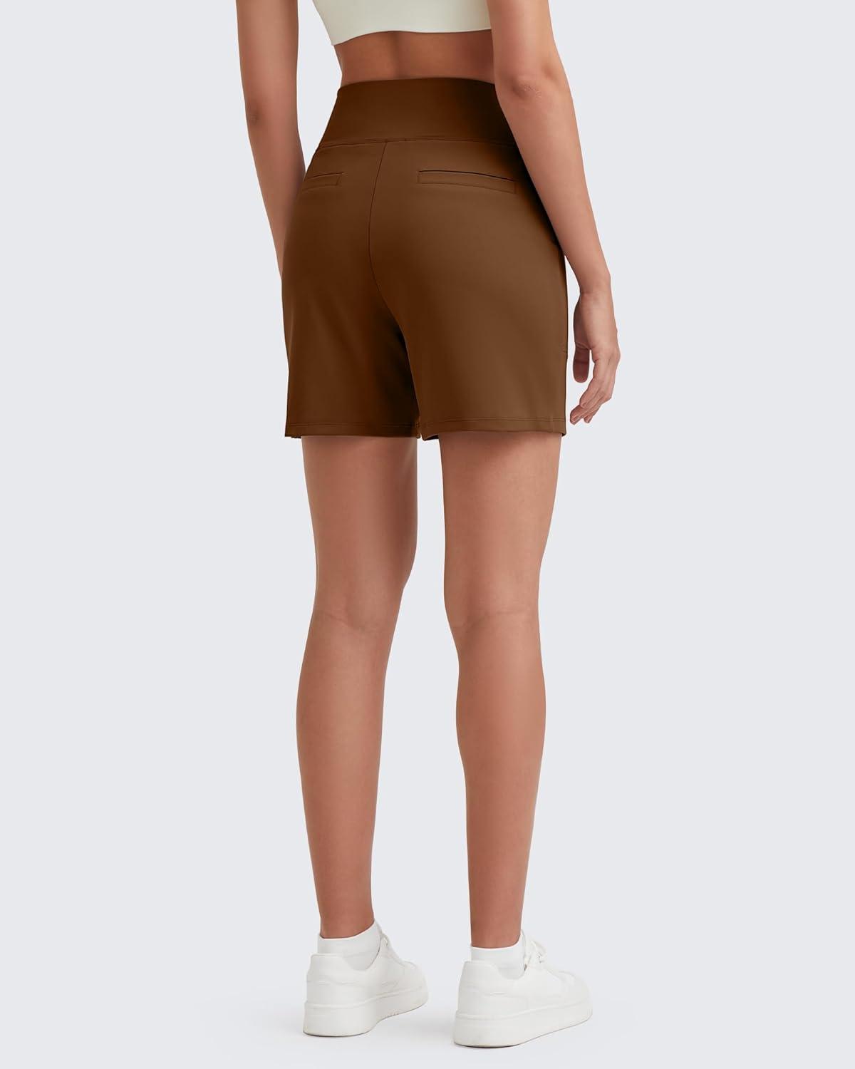imageG4Free Womens 5 Athletic Shorts High Waisted Running Yoga Shorts Summer Casual Shorts with PocketsDark Coffee
