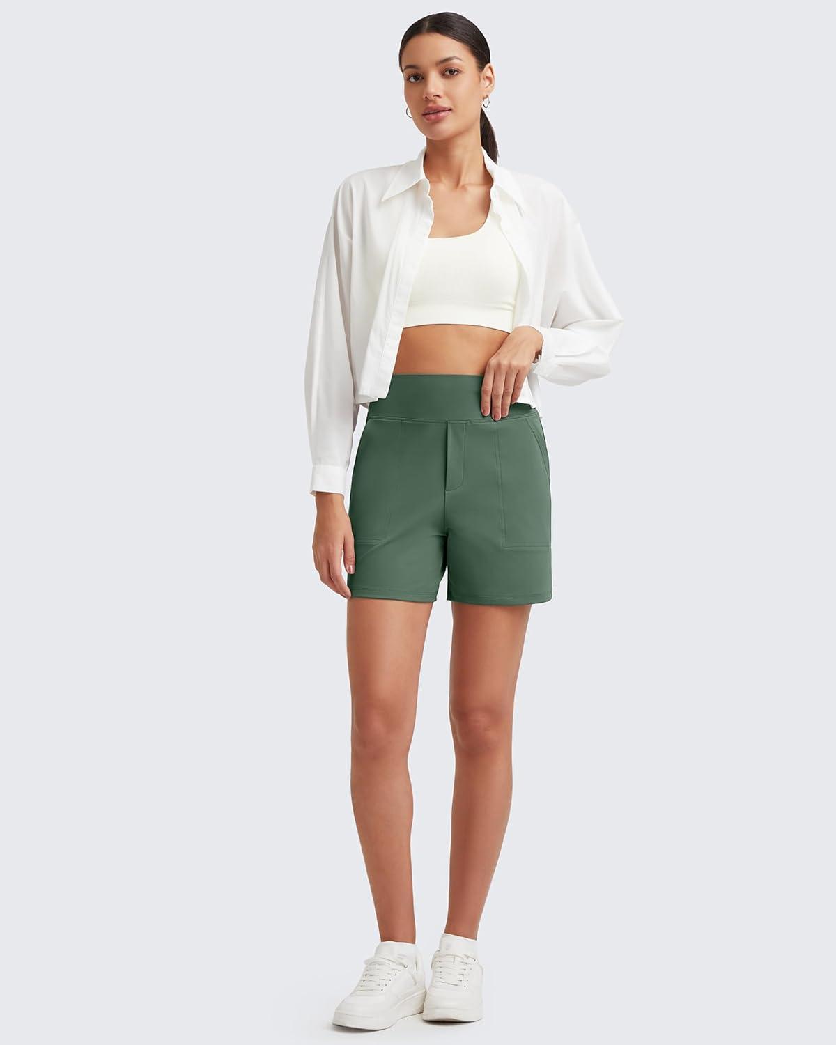 imageG4Free Womens 5 Athletic Shorts High Waisted Running Yoga Shorts Summer Casual Shorts with PocketsDark Forest Green