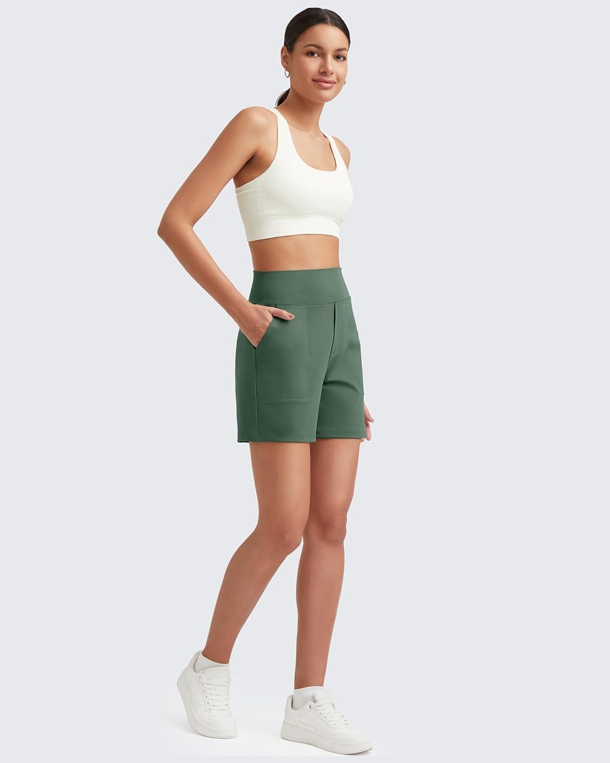imageG4Free Womens 5 Athletic Shorts High Waisted Running Yoga Shorts Summer Casual Shorts with PocketsDark Forest Green