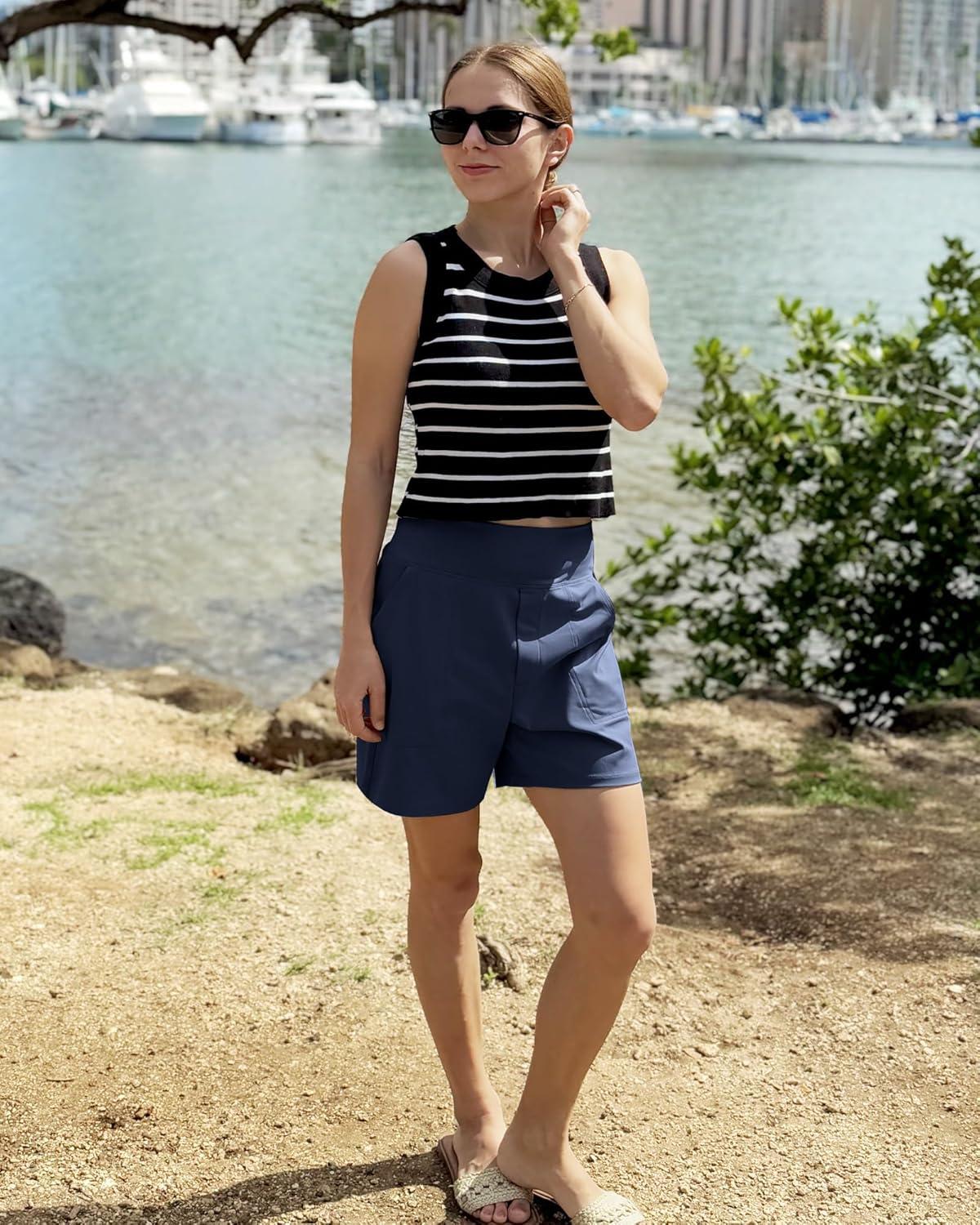 imageG4Free Womens 5 Athletic Shorts High Waisted Running Yoga Shorts Summer Casual Shorts with PocketsDark Navy