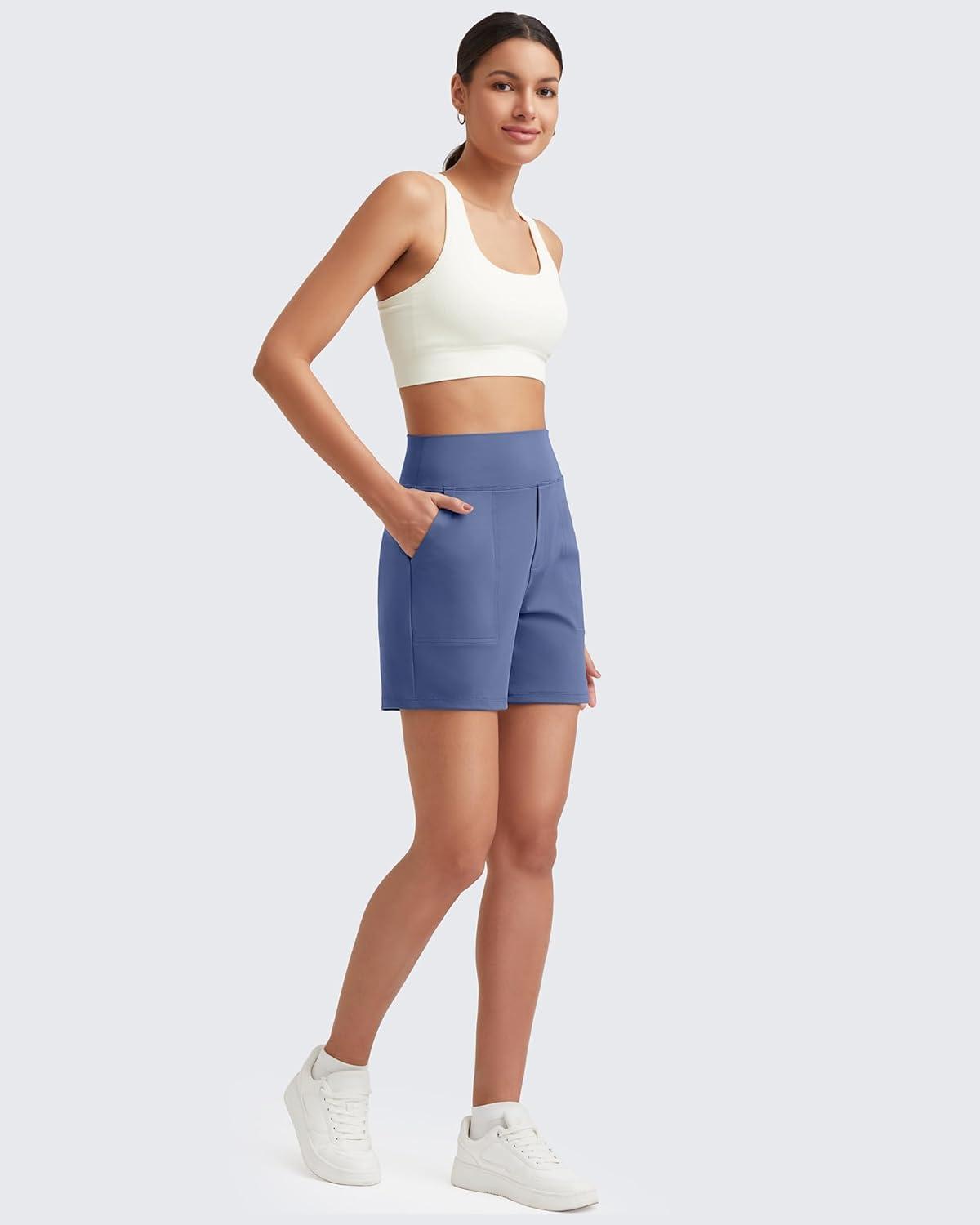 imageG4Free Womens 5 Athletic Shorts High Waisted Running Yoga Shorts Summer Casual Shorts with PocketsDemin Blue