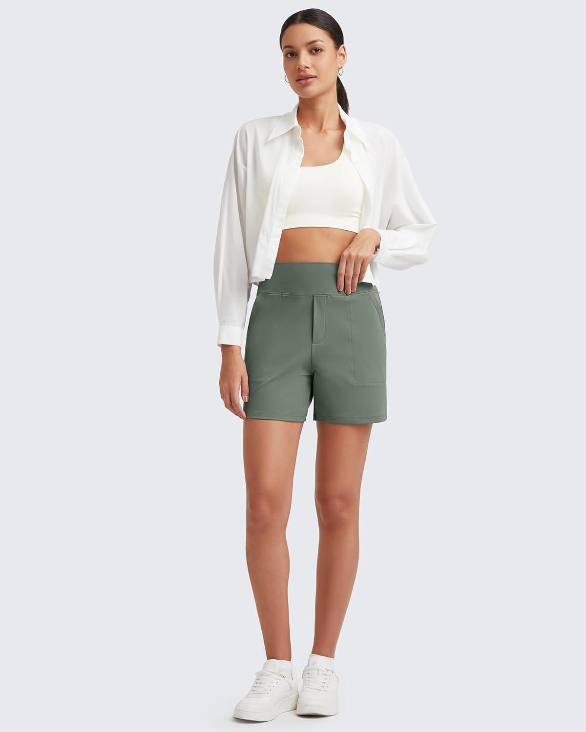 imageG4Free Womens 5 Athletic Shorts High Waisted Running Yoga Shorts Summer Casual Shorts with PocketsGrey Sage