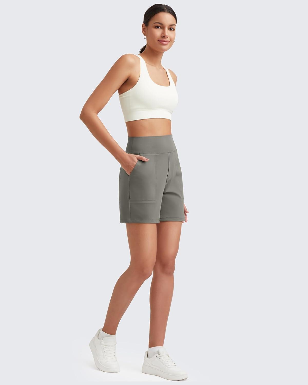 imageG4Free Womens 5 Athletic Shorts High Waisted Running Yoga Shorts Summer Casual Shorts with PocketsMocha Brown