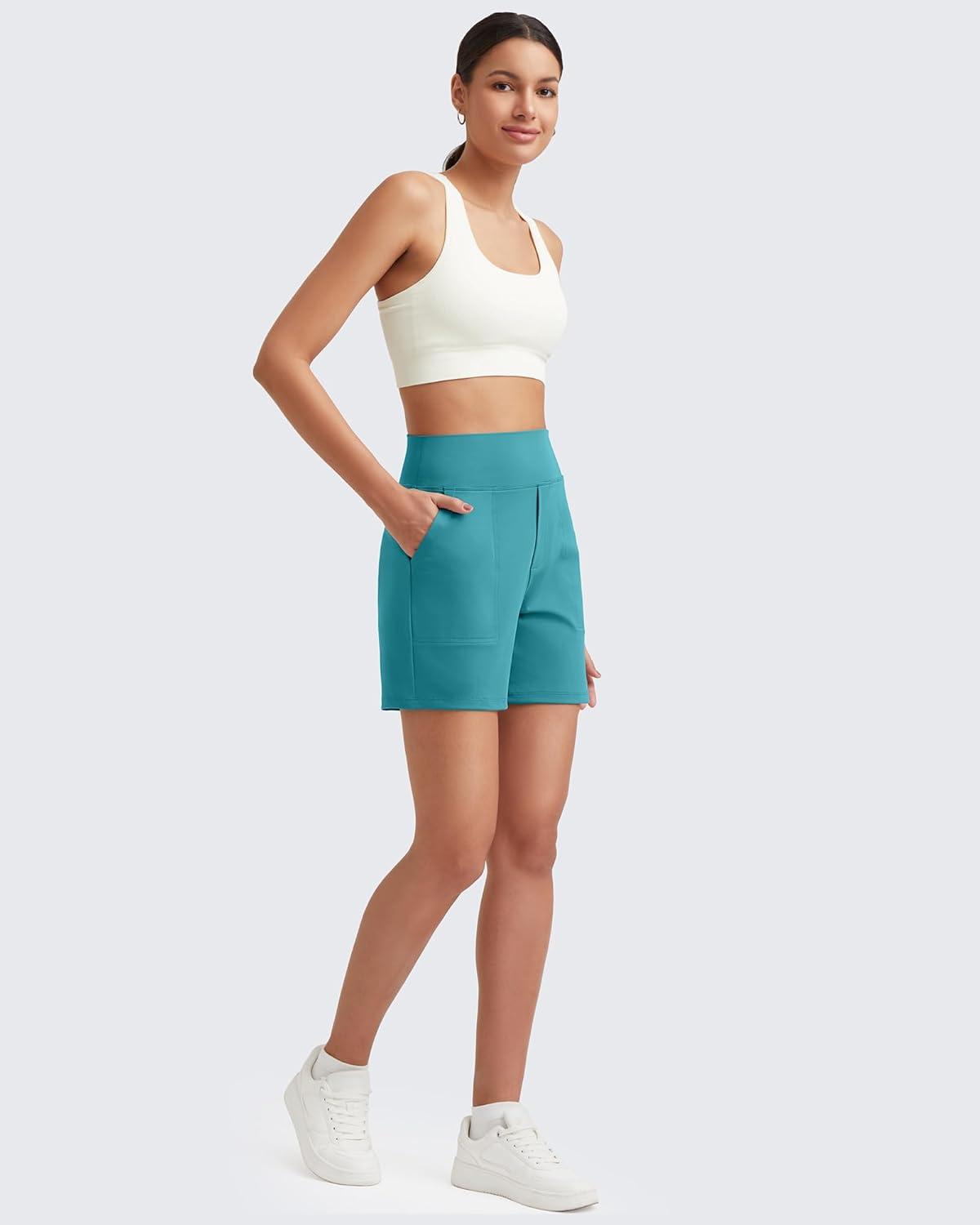 imageG4Free Womens 5 Athletic Shorts High Waisted Running Yoga Shorts Summer Casual Shorts with PocketsTurquoise
