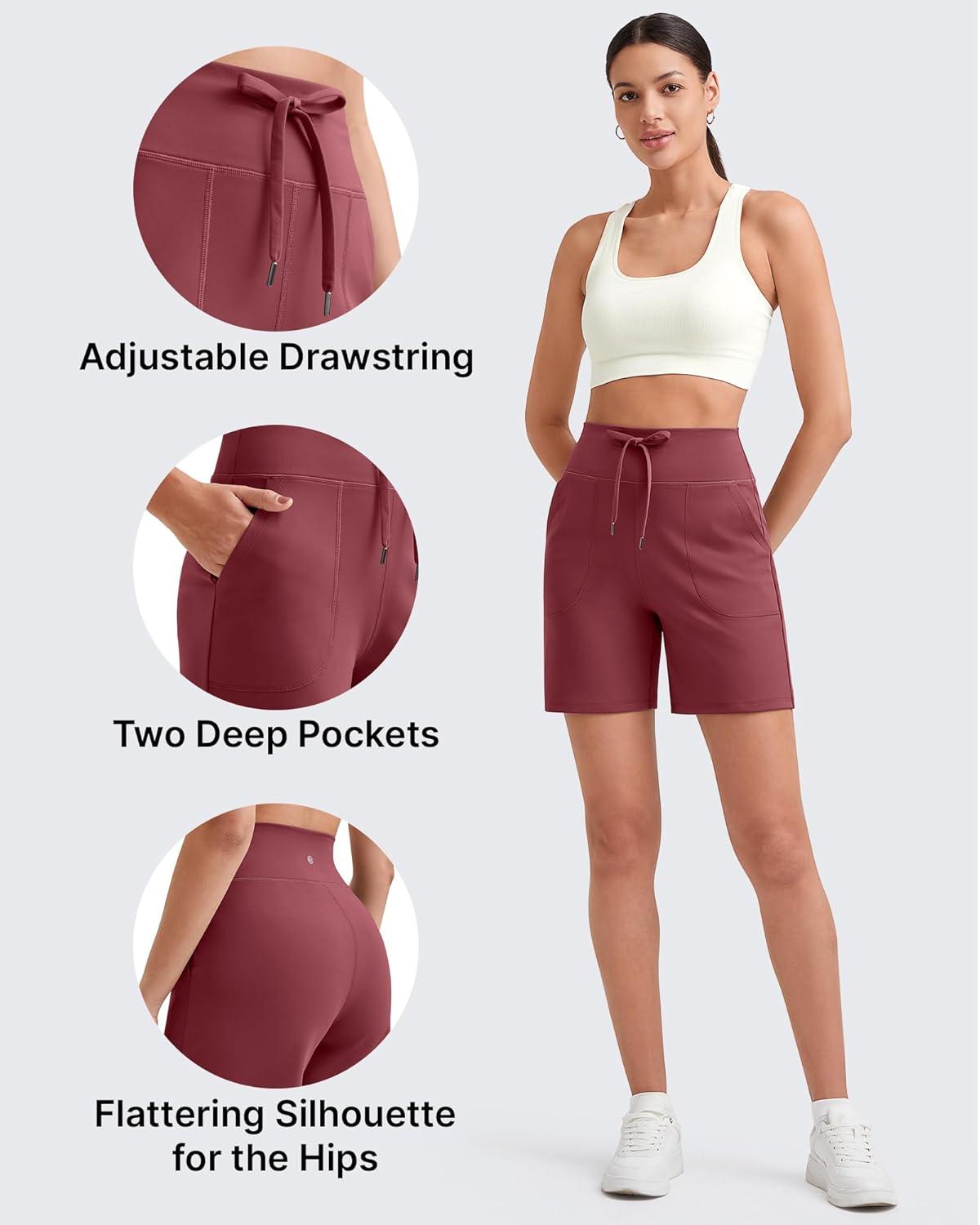 imageG4Free Womens Athletic Running Shorts High Waisted Bermuda Summer Casual Shorts for Golf Yoga with PocketsDark Burgundy