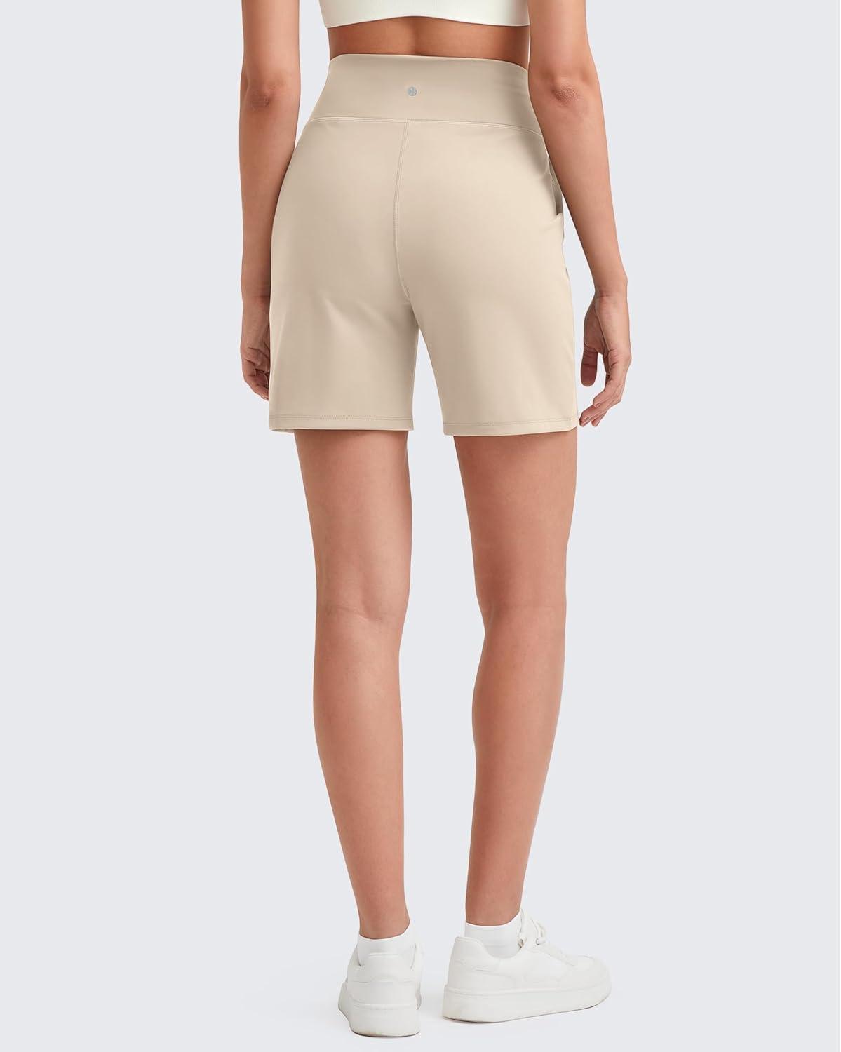 imageG4Free Womens Athletic Running Shorts High Waisted Bermuda Summer Casual Shorts for Golf Yoga with PocketsLight Khaki