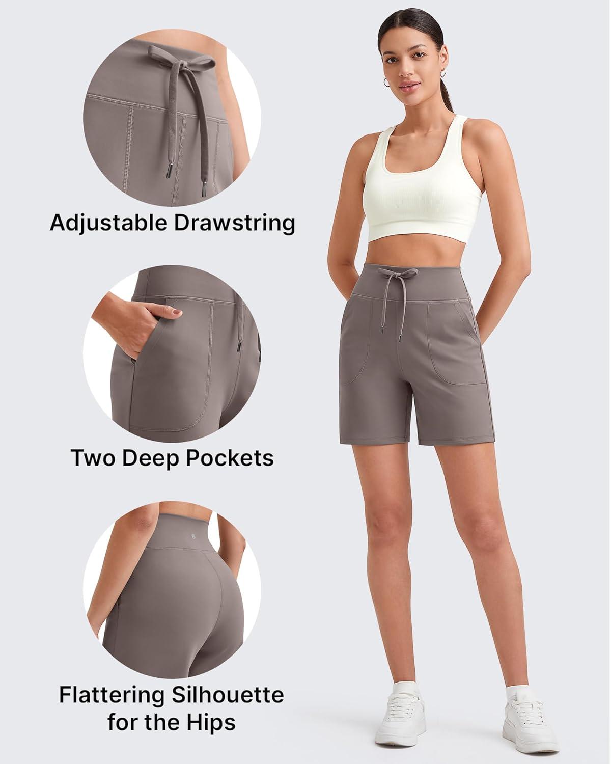 imageG4Free Womens Athletic Running Shorts High Waisted Bermuda Summer Casual Shorts for Golf Yoga with PocketsTaupe