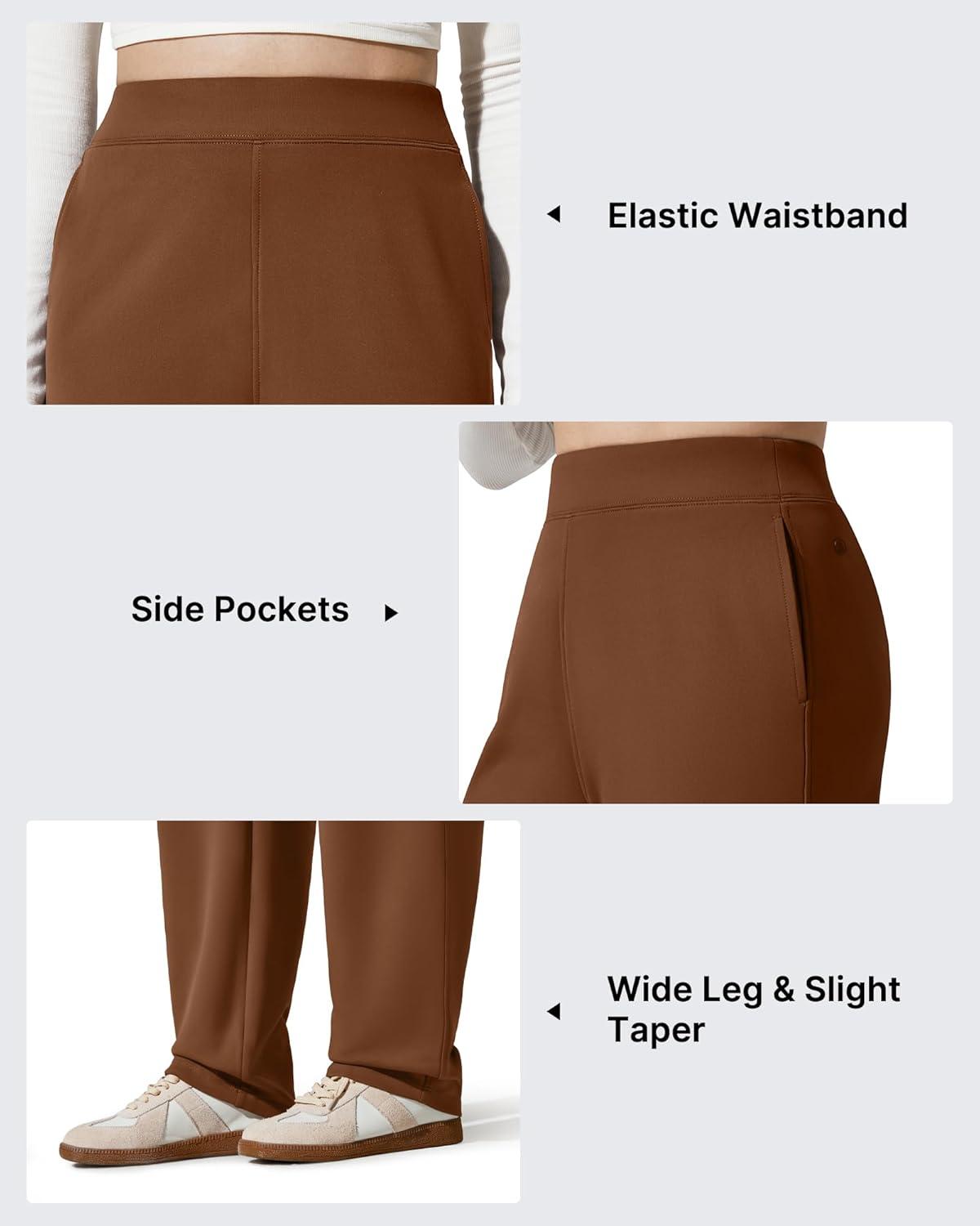 imageG4Free Womens Fleece Lined Sweatpants High Waisted Wide Leg Pants with Pockets Winter Warm Trousers CasualDark Coffee