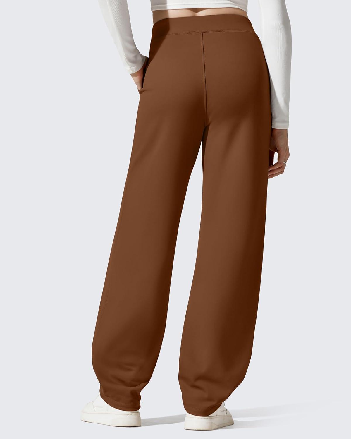 imageG4Free Womens Fleece Lined Sweatpants High Waisted Wide Leg Pants with Pockets Winter Warm Trousers CasualDark Coffee