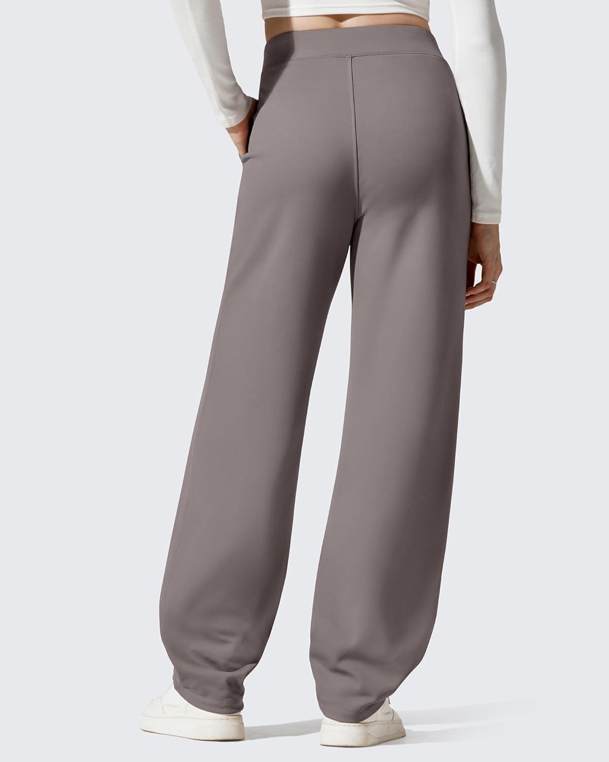 imageG4Free Womens Fleece Lined Sweatpants High Waisted Wide Leg Pants with Pockets Winter Warm Trousers CasualTaupe
