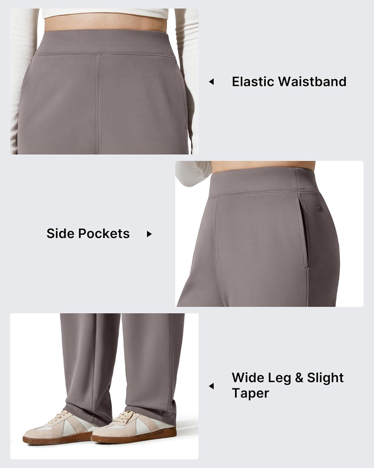 imageG4Free Womens Fleece Lined Sweatpants High Waisted Wide Leg Pants with Pockets Winter Warm Trousers CasualTaupe