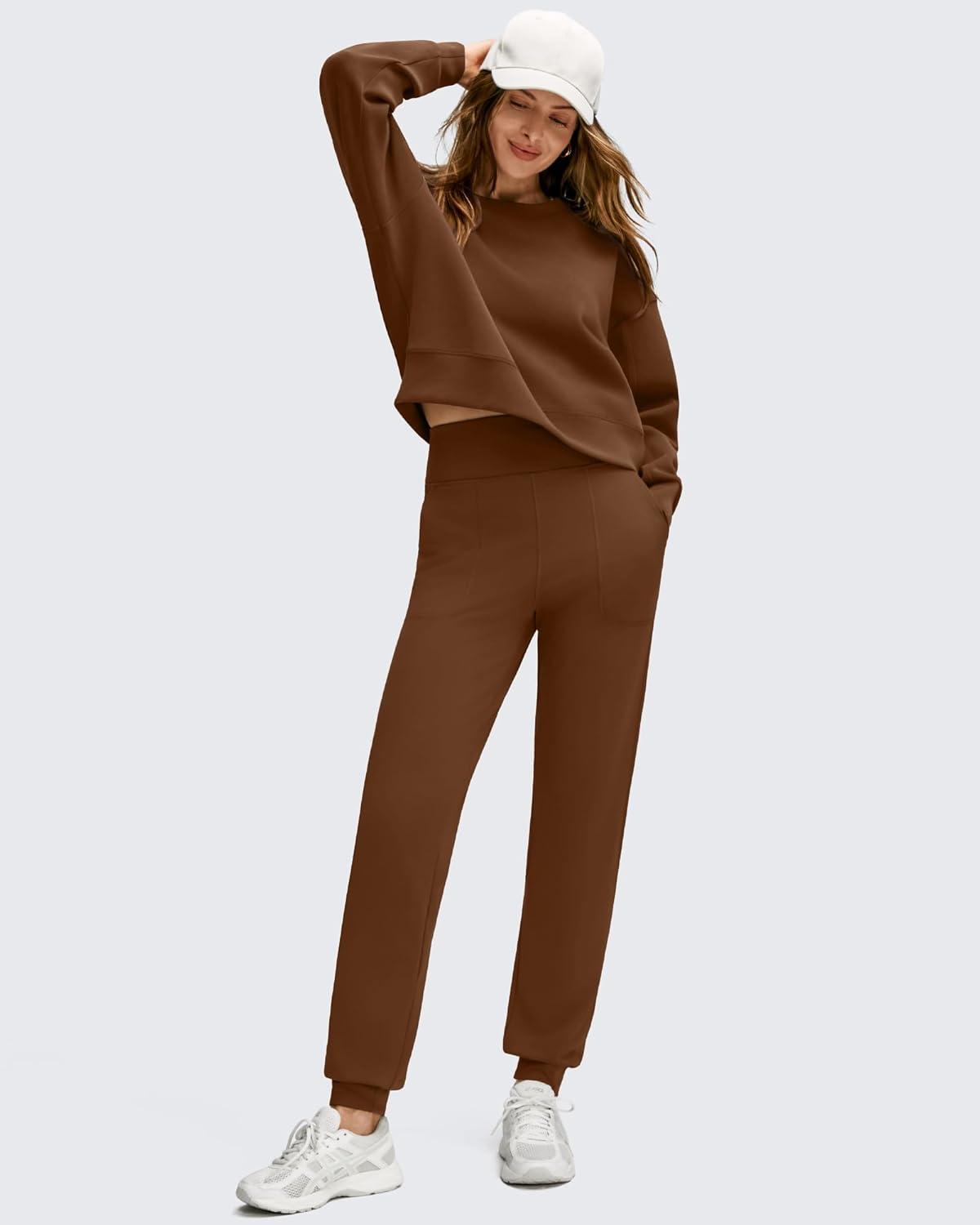 imageG4Free Womens Fleece Lined Workout Joggers with Pockets High Waisted Sweatpants Hiking Running Outdoor PantsDark Coffee