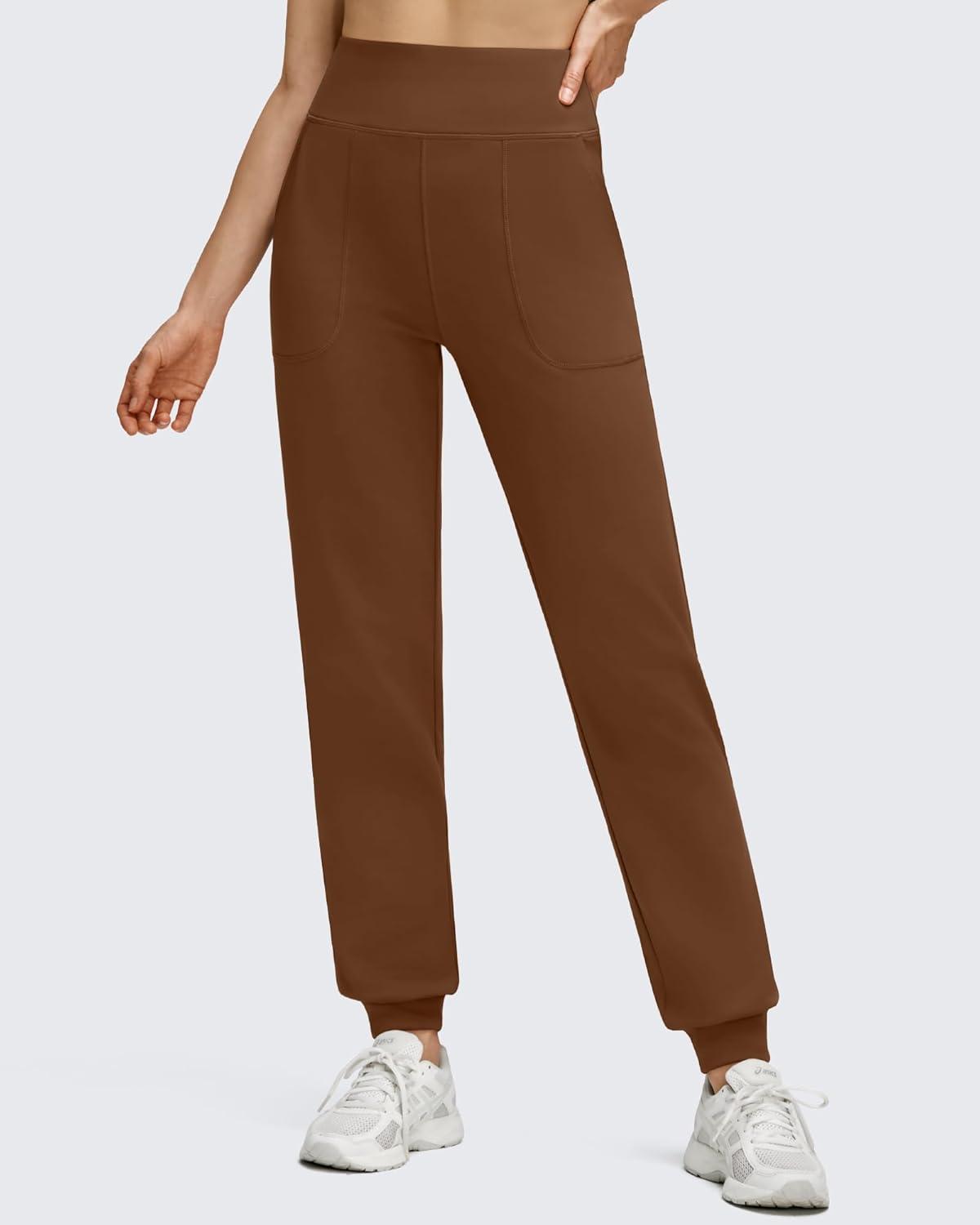 imageG4Free Womens Fleece Lined Workout Joggers with Pockets High Waisted Sweatpants Hiking Running Outdoor PantsDark Coffee