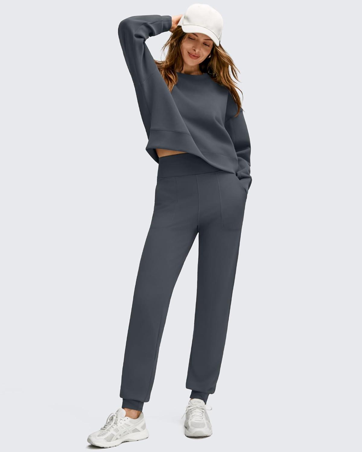 imageG4Free Womens Fleece Lined Workout Joggers with Pockets High Waisted Sweatpants Hiking Running Outdoor PantsDark Gray