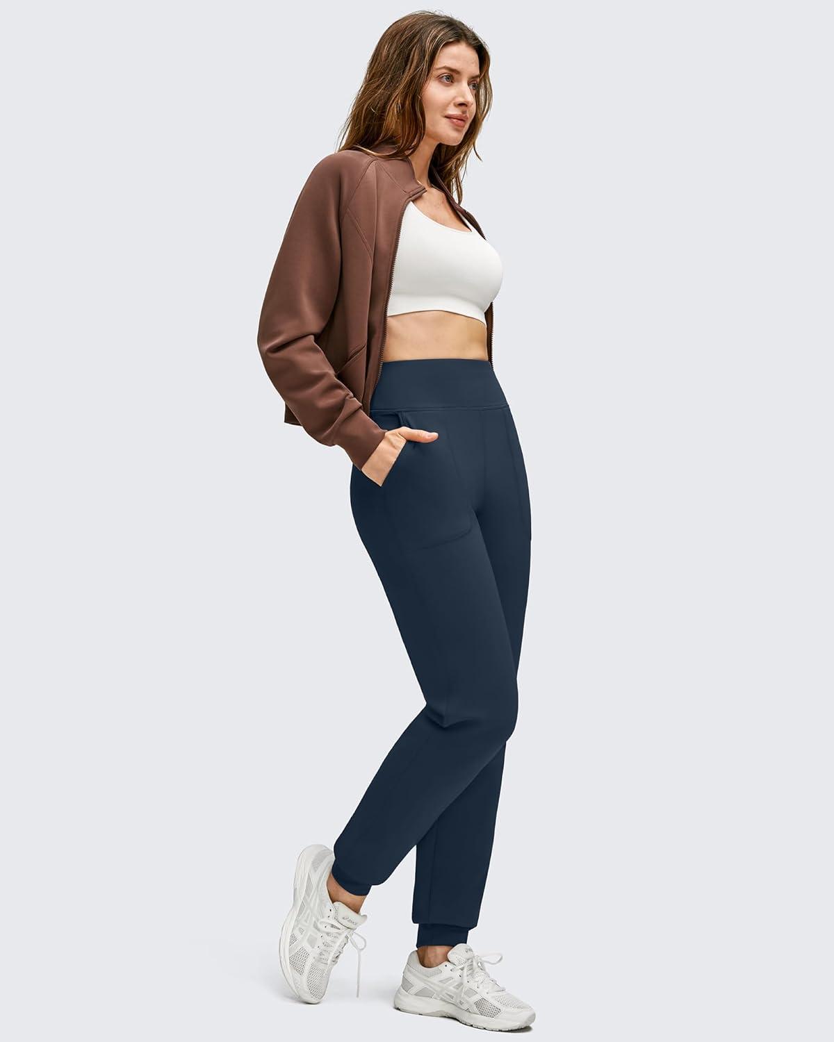 imageG4Free Womens Fleece Lined Workout Joggers with Pockets High Waisted Sweatpants Hiking Running Outdoor PantsDark Navy