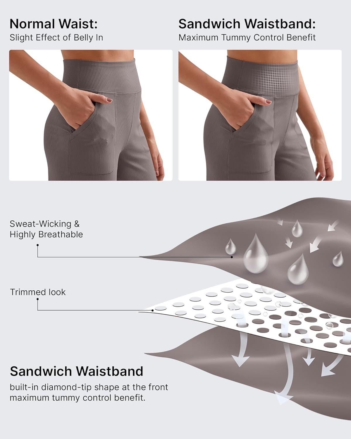 imageG4Free Womens Ribbed Wide Leg Yoga Capri Pants High Waist Summer Lightweight Loose Cropped Pants with PocketsTaupe