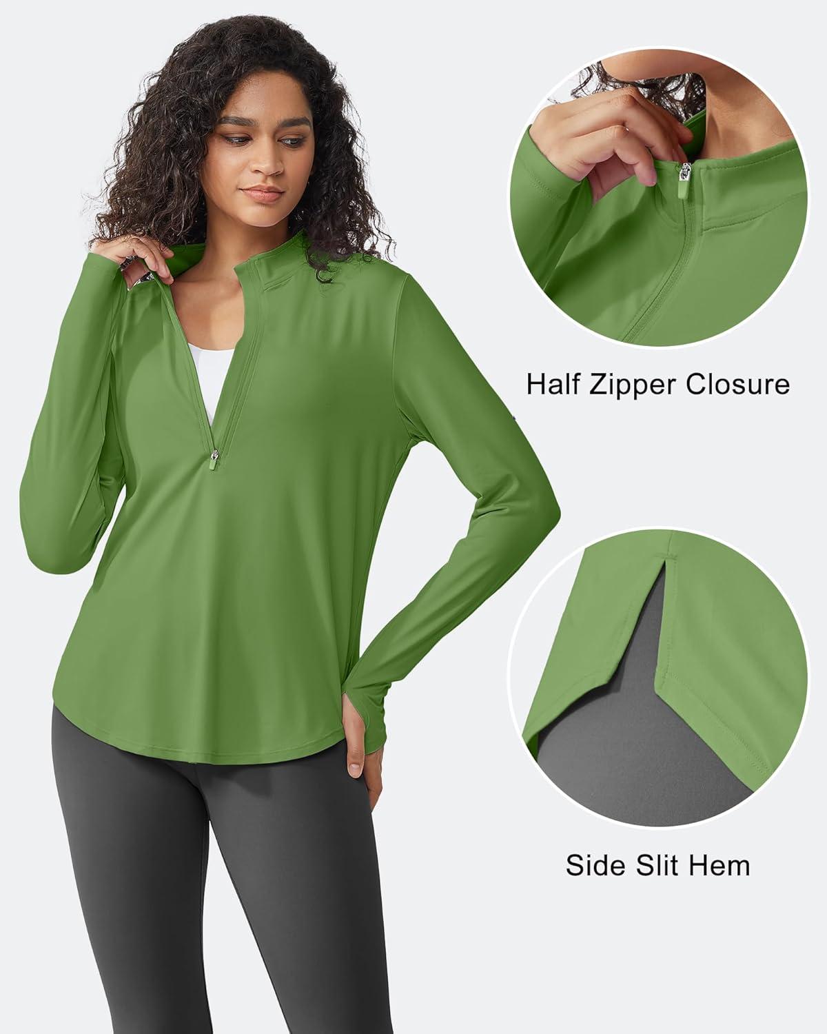 imageG4Free Womens UPF 50 Sun Shirts Lightweight Quick Dry Long Sleeve Workout Tops Lightweight Running PulloverArmy Green