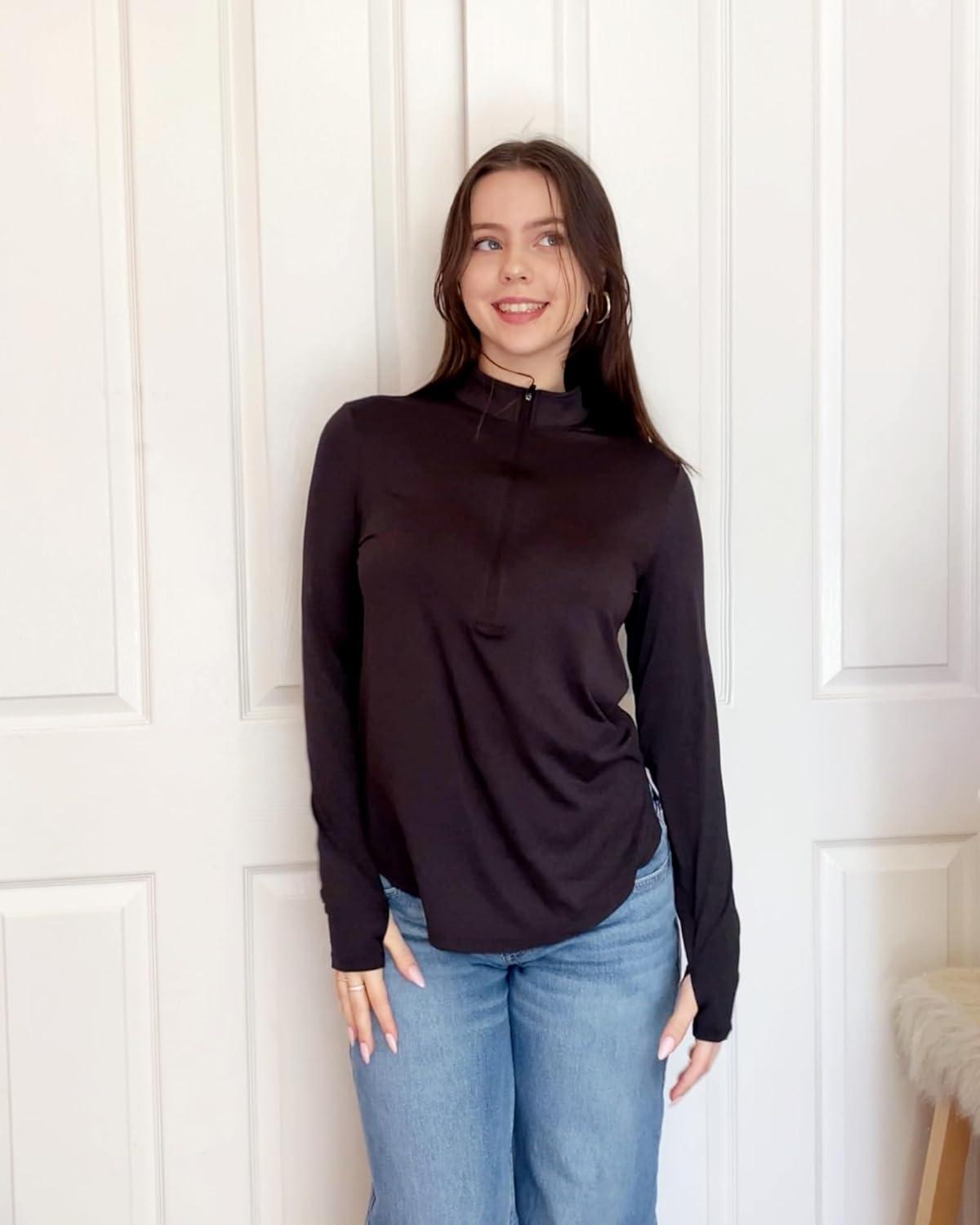imageG4Free Womens UPF 50 Sun Shirts Lightweight Quick Dry Long Sleeve Workout Tops Lightweight Running PulloverBlack