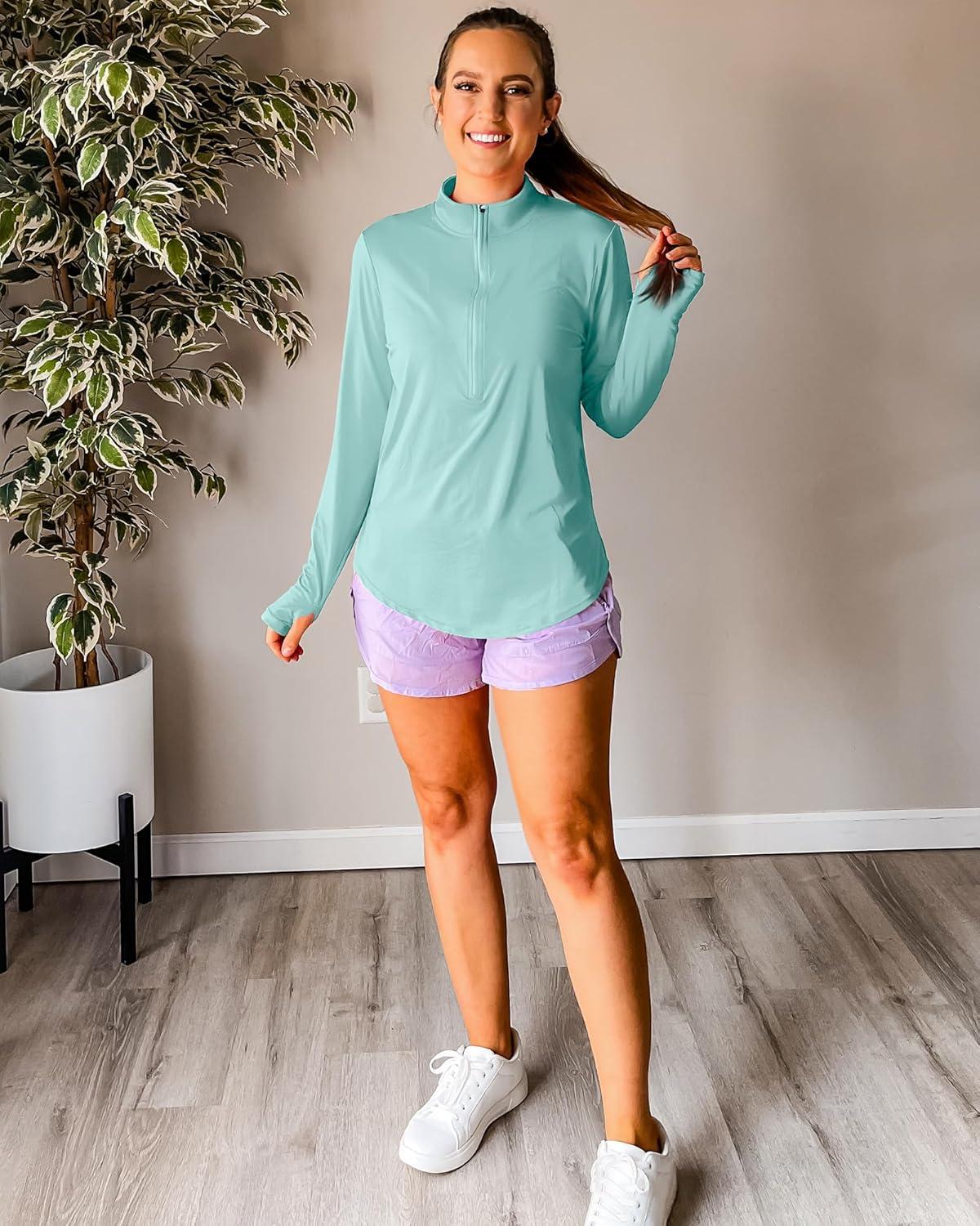 imageG4Free Womens UPF 50 Sun Shirts Lightweight Quick Dry Long Sleeve Workout Tops Lightweight Running PulloverLight Blue