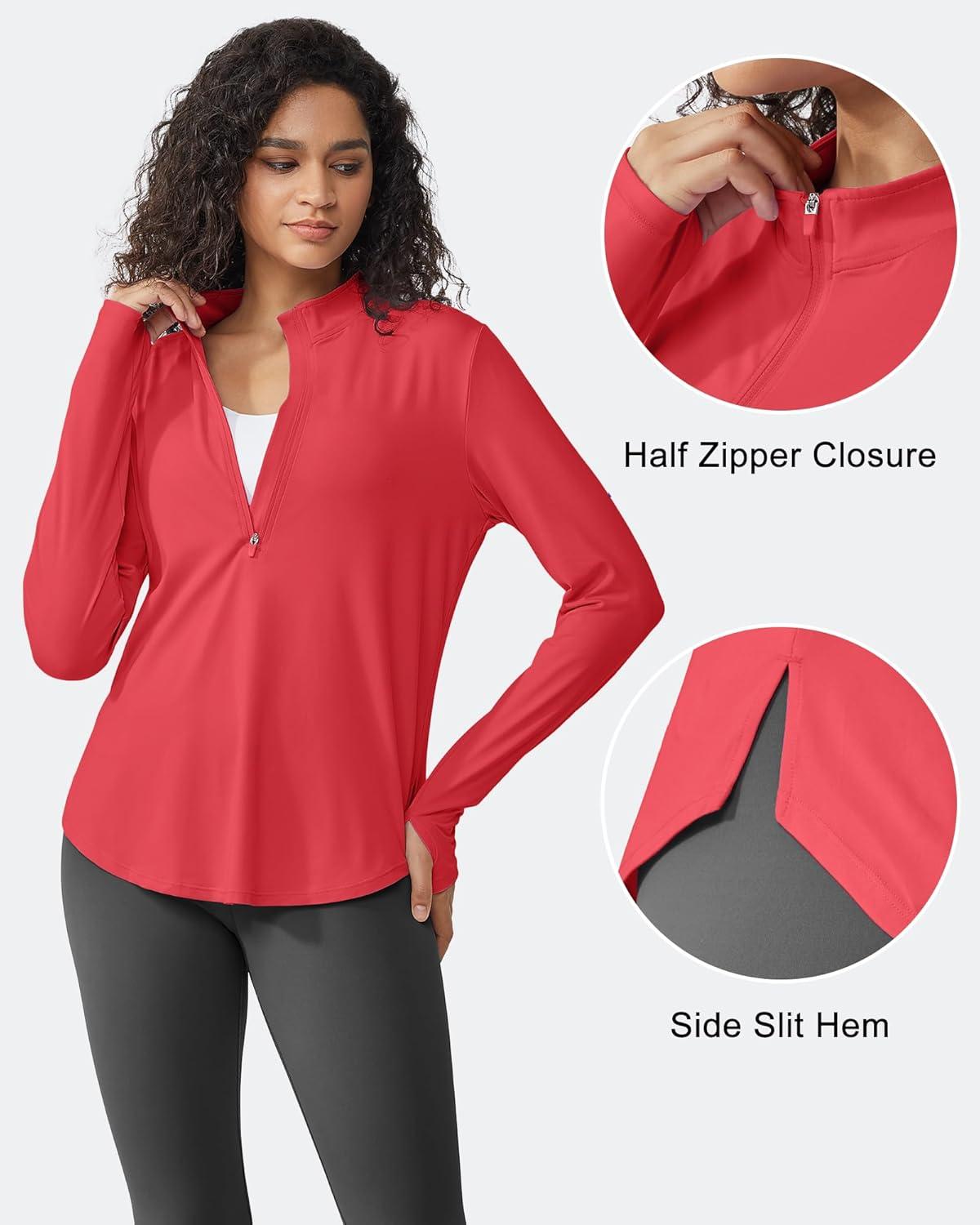 imageG4Free Womens UPF 50 Sun Shirts Lightweight Quick Dry Long Sleeve Workout Tops Lightweight Running PulloverRed