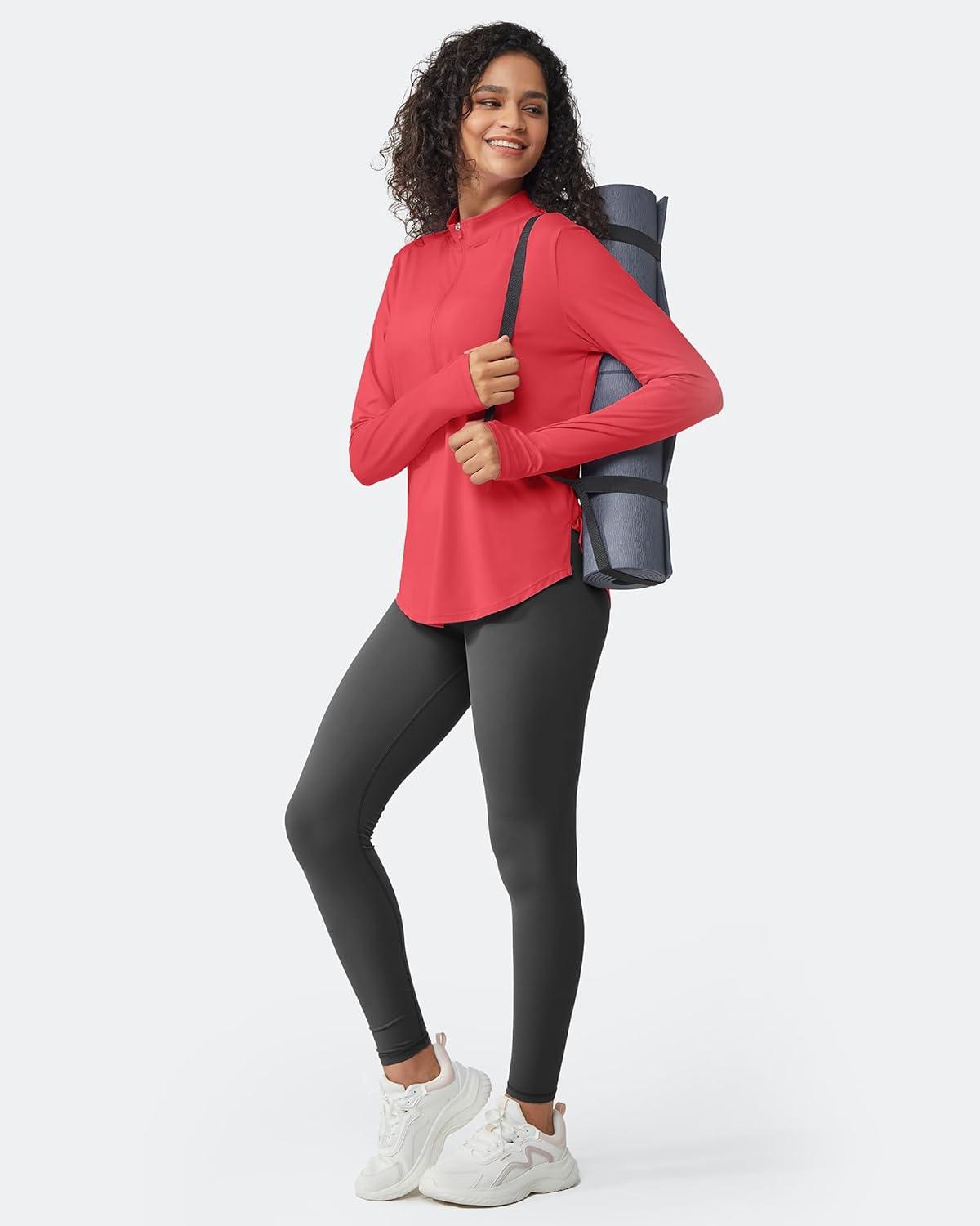 imageG4Free Womens UPF 50 Sun Shirts Lightweight Quick Dry Long Sleeve Workout Tops Lightweight Running PulloverRed