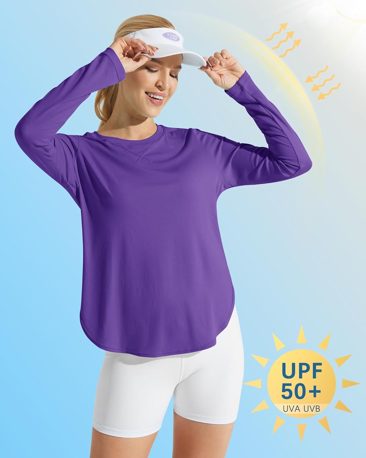 imageG4Free Womens UPF 50 UV Shirts Long Sleeve Workout Sun Shirt Outdoor Gym Hiking Tops Quick Dry LightweightDark Purple