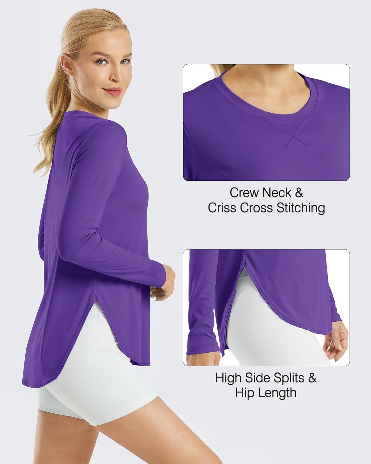 imageG4Free Womens UPF 50 UV Shirts Long Sleeve Workout Sun Shirt Outdoor Gym Hiking Tops Quick Dry LightweightDark Purple