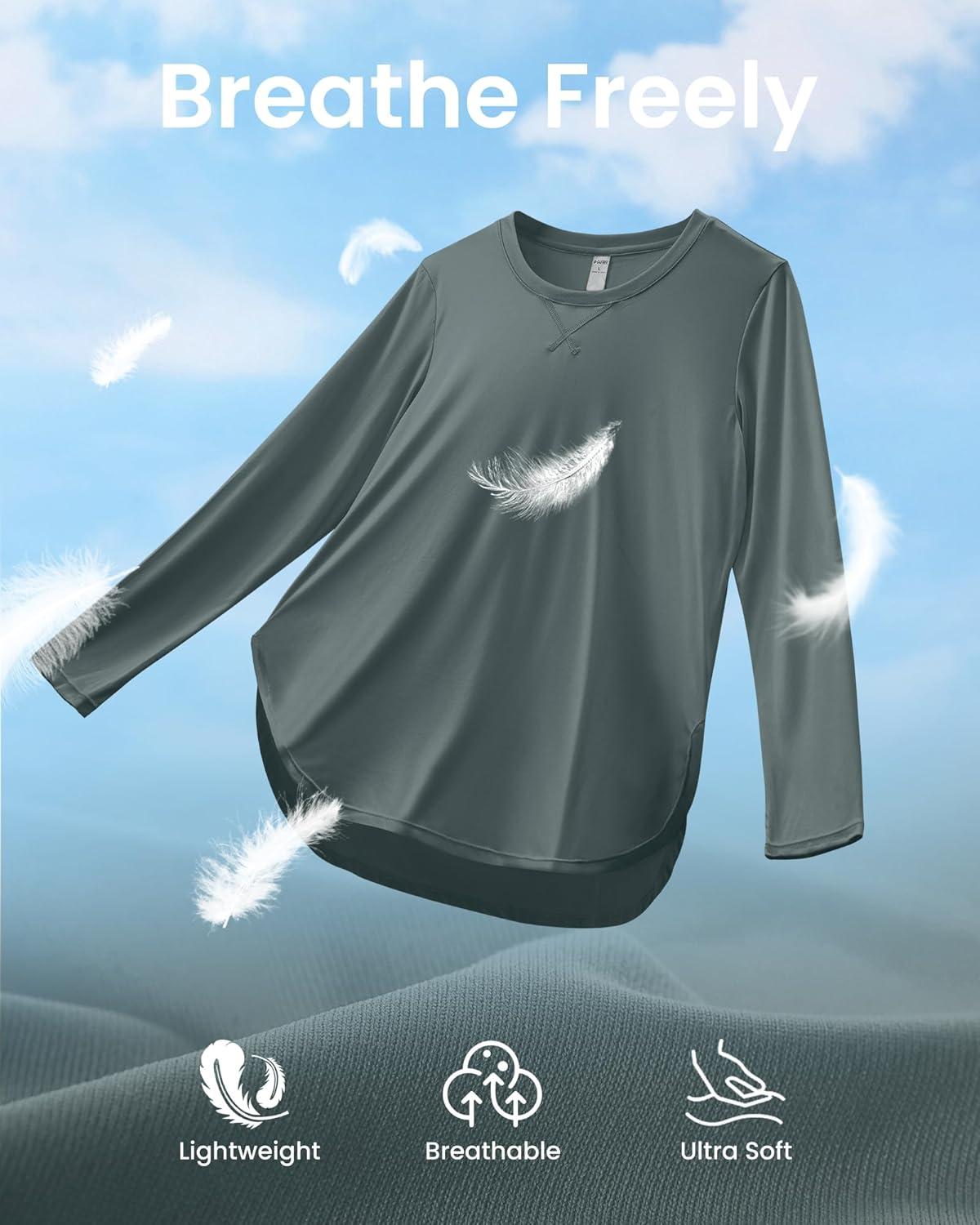 imageG4Free Womens UPF 50 UV Shirts Long Sleeve Workout Sun Shirt Outdoor Gym Hiking Tops Quick Dry LightweightGrey Sage