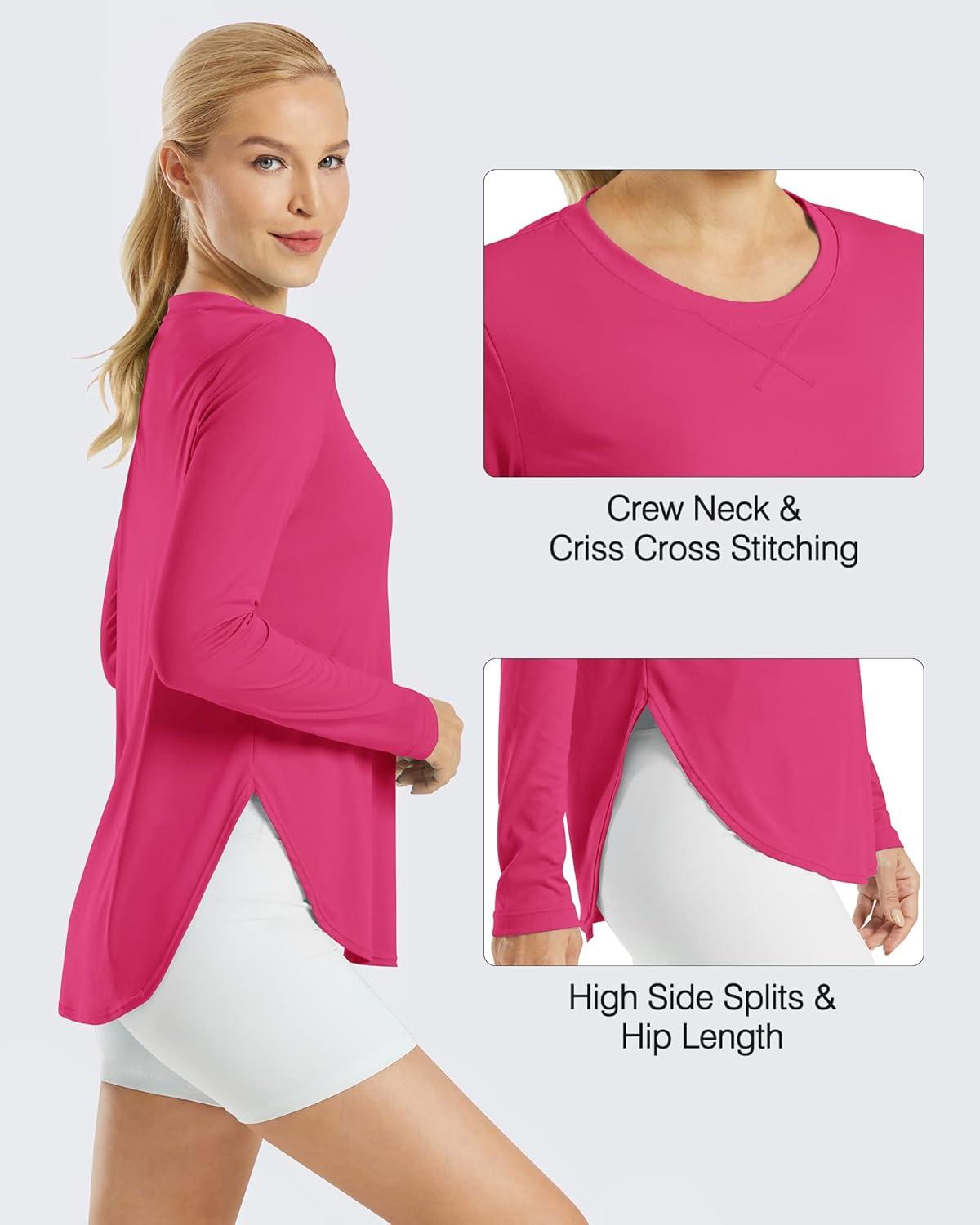 imageG4Free Womens UPF 50 UV Shirts Long Sleeve Workout Sun Shirt Outdoor Gym Hiking Tops Quick Dry LightweightHot Pink