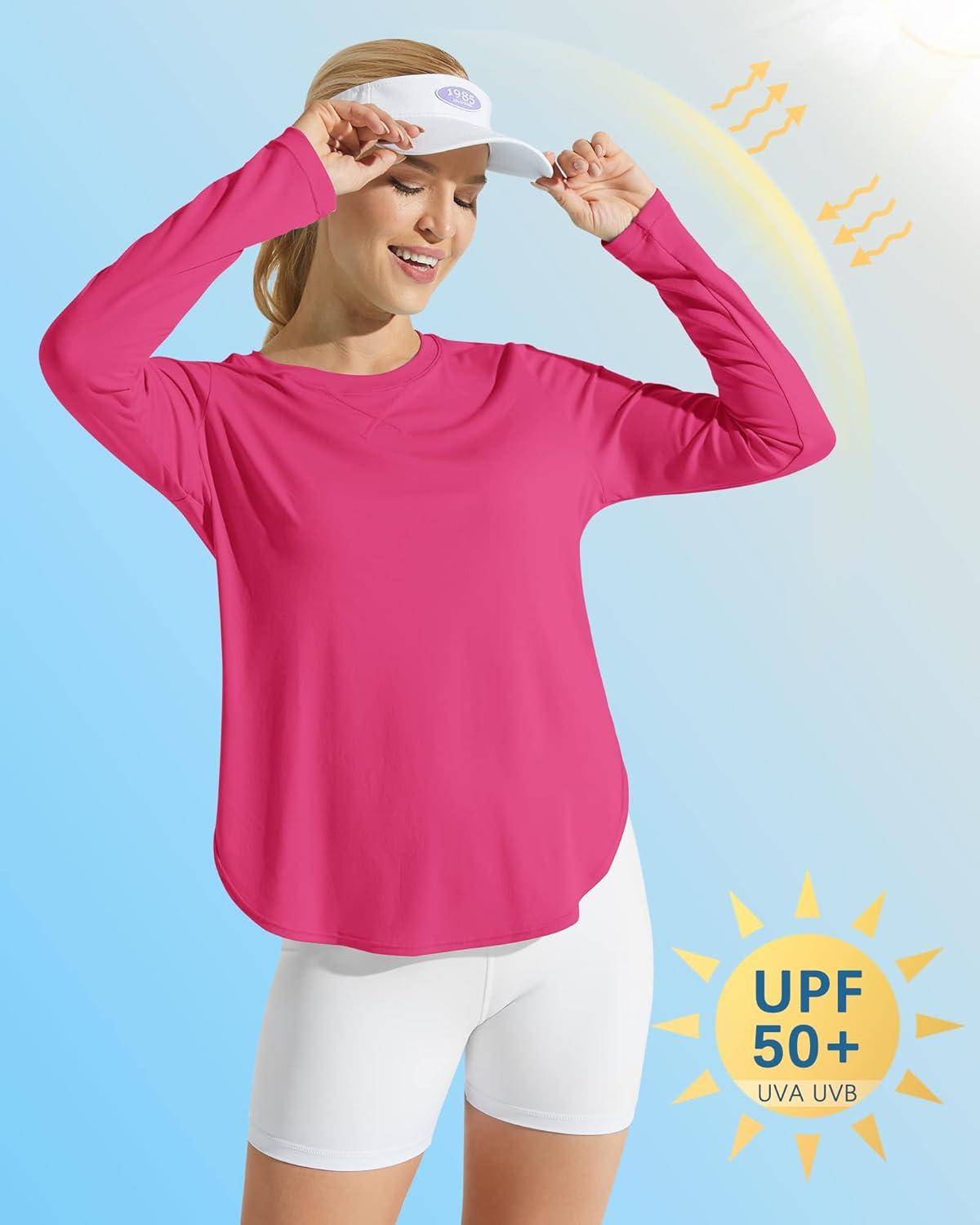 imageG4Free Womens UPF 50 UV Shirts Long Sleeve Workout Sun Shirt Outdoor Gym Hiking Tops Quick Dry LightweightHot Pink