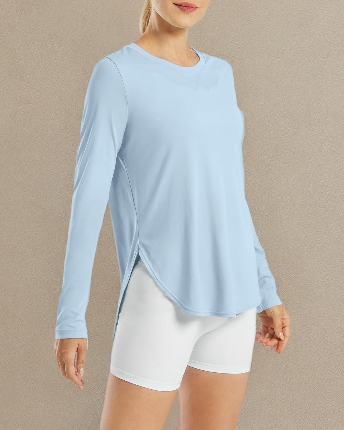 imageG4Free Womens UPF 50 UV Shirts Long Sleeve Workout Sun Shirt Outdoor Gym Hiking Tops Quick Dry LightweightLight Denim