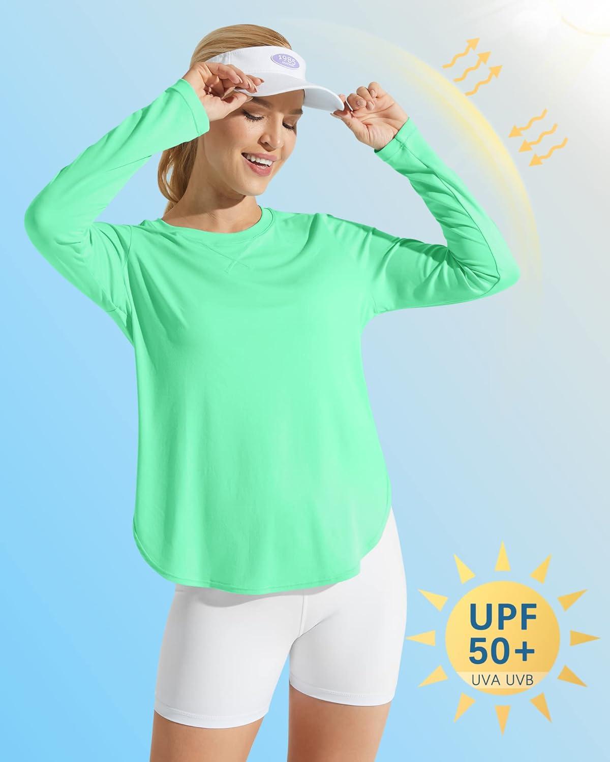 imageG4Free Womens UPF 50 UV Shirts Long Sleeve Workout Sun Shirt Outdoor Gym Hiking Tops Quick Dry LightweightMint Green