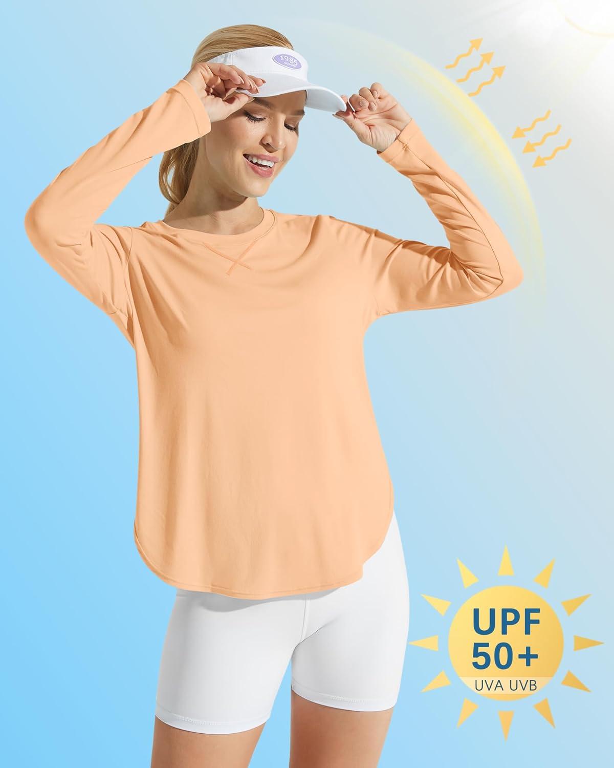 imageG4Free Womens UPF 50 UV Shirts Long Sleeve Workout Sun Shirt Outdoor Gym Hiking Tops Quick Dry LightweightPeach Nectar