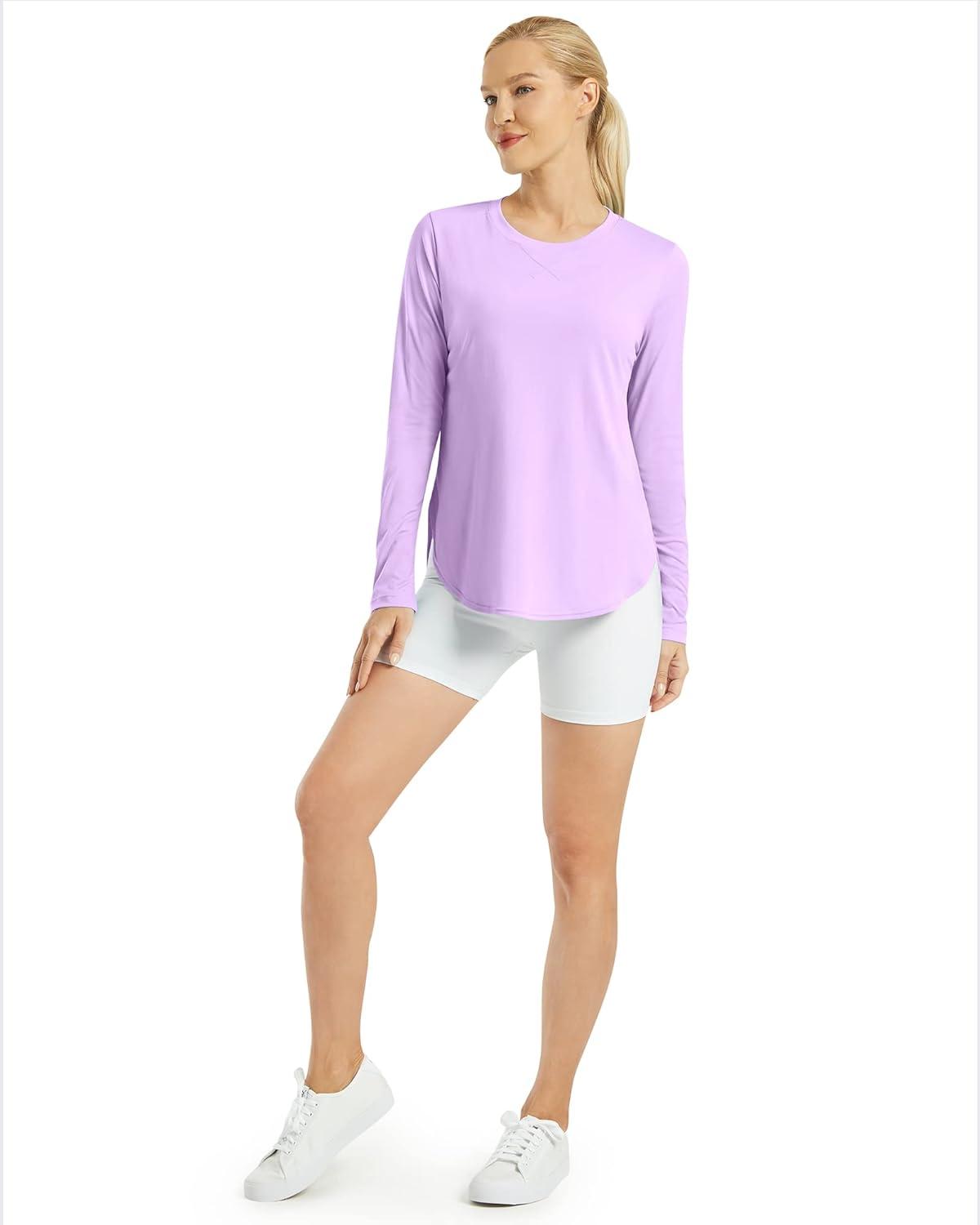 imageG4Free Womens UPF 50 UV Shirts Long Sleeve Workout Sun Shirt Outdoor Gym Hiking Tops Quick Dry LightweightPurple