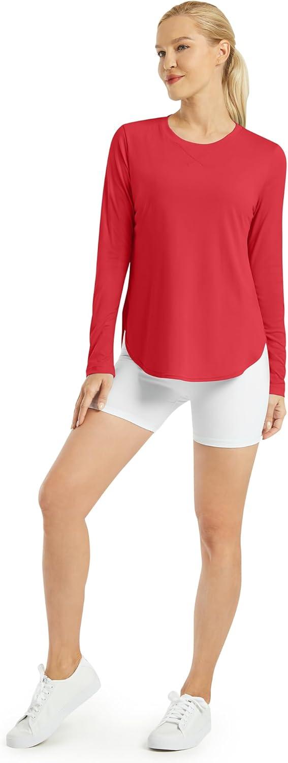 imageG4Free Womens UPF 50 UV Shirts Long Sleeve Workout Sun Shirt Outdoor Gym Hiking Tops Quick Dry LightweightRed