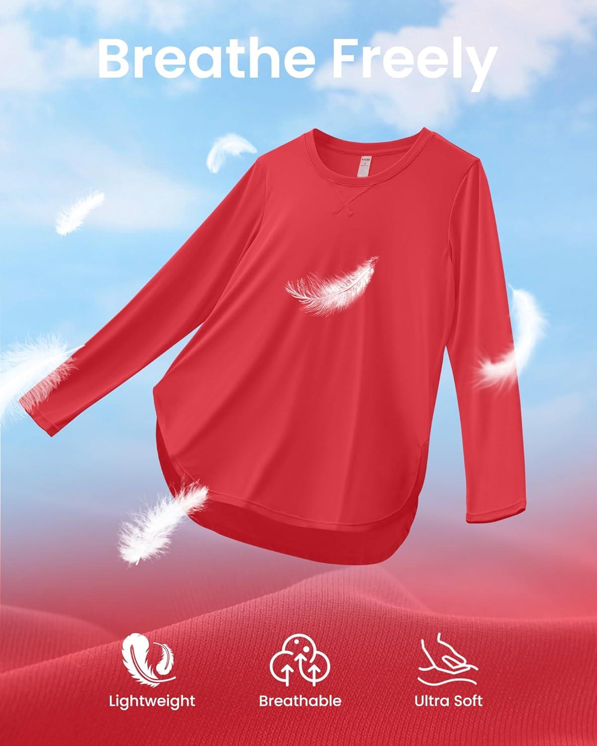 imageG4Free Womens UPF 50 UV Shirts Long Sleeve Workout Sun Shirt Outdoor Gym Hiking Tops Quick Dry LightweightRed