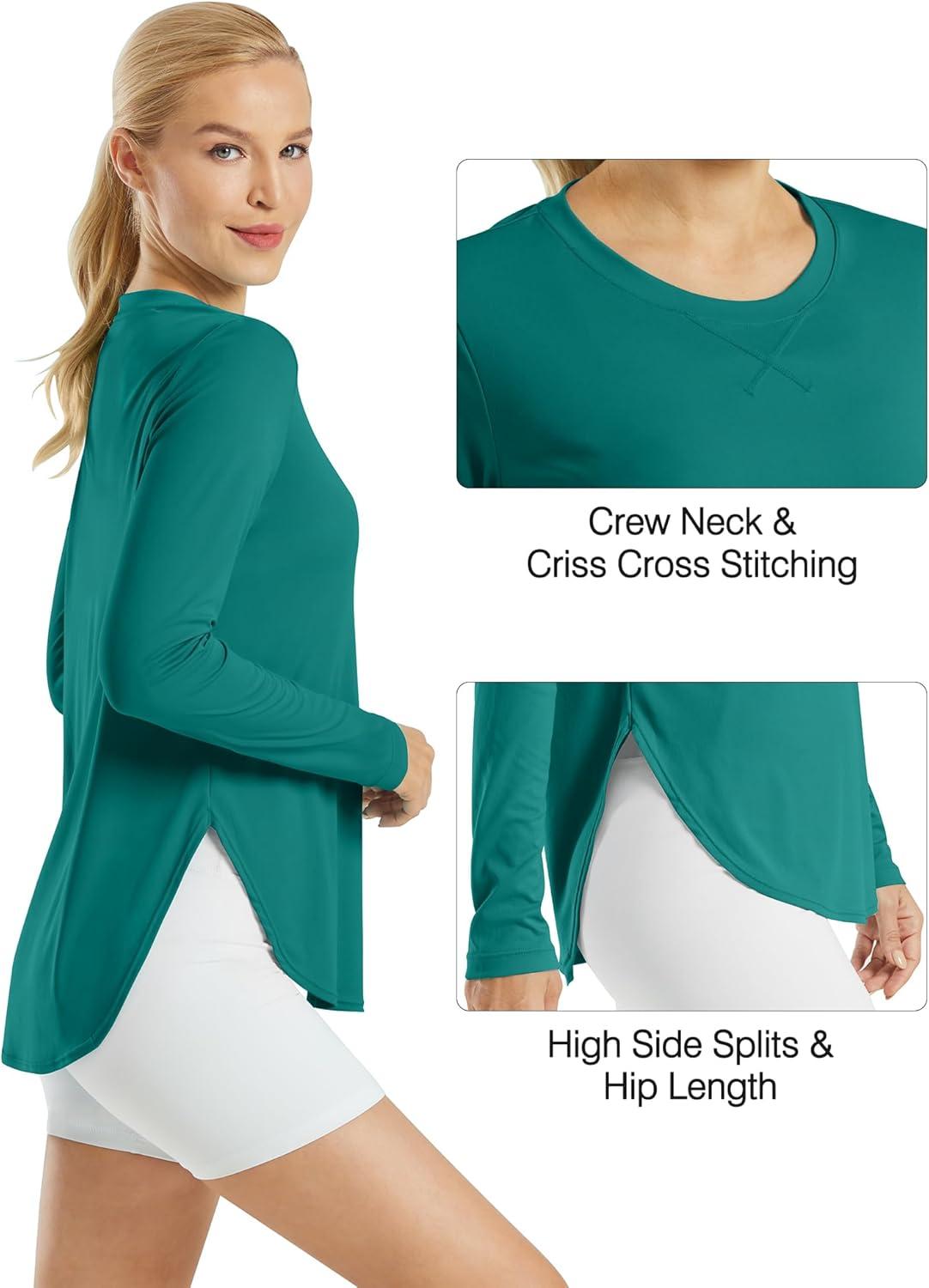 imageG4Free Womens UPF 50 UV Shirts Long Sleeve Workout Sun Shirt Outdoor Gym Hiking Tops Quick Dry LightweightTeal